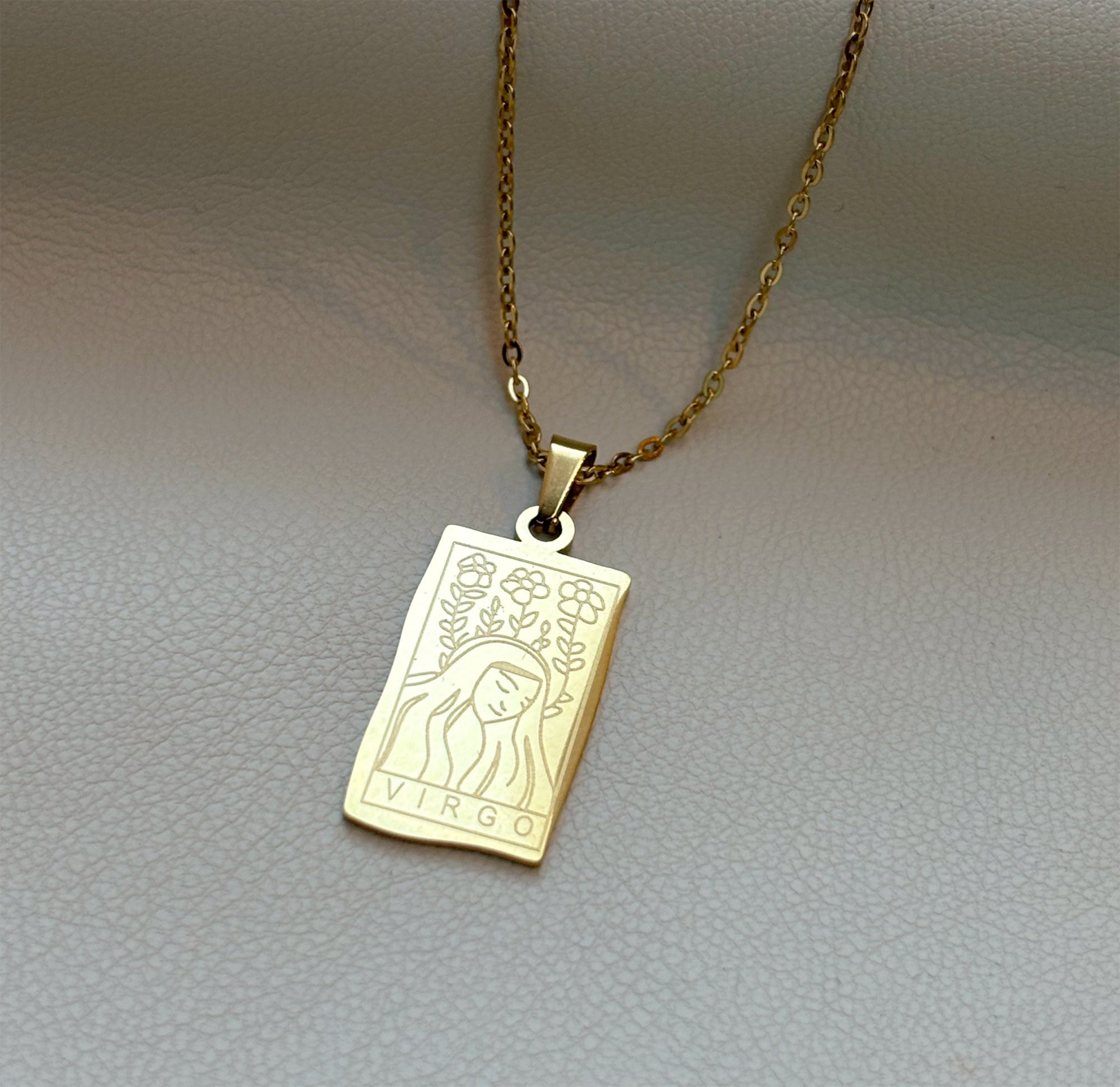 Gold Virgo zodiac pendant necklace waterproof jewelry