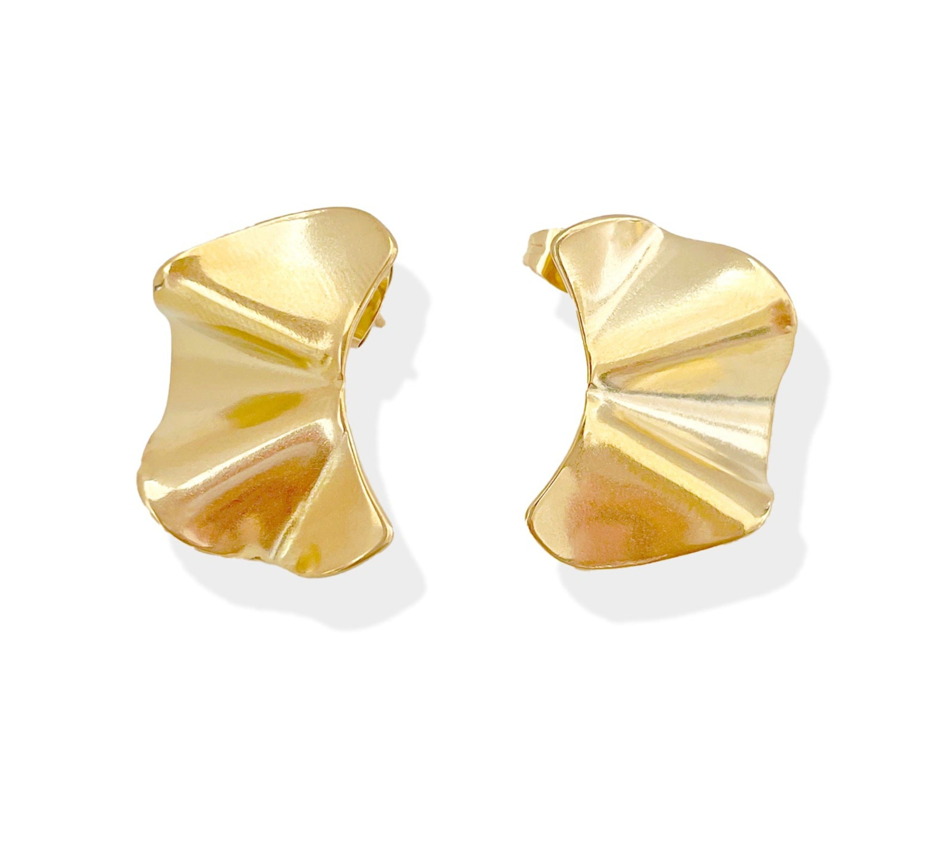 gold bold wavy earrings waterproof jewelry
