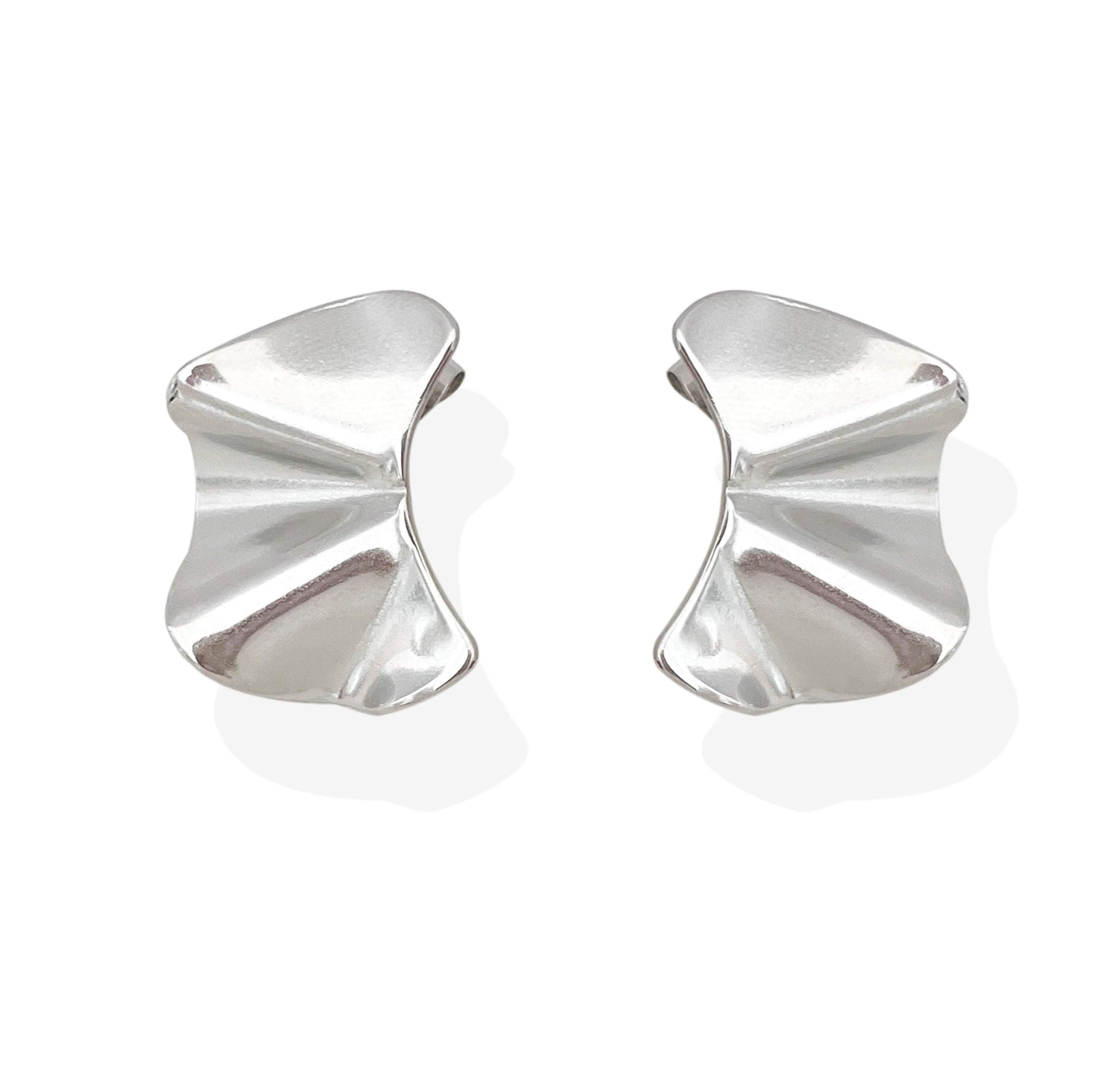 silver bold wavy studs waterproof jewelry