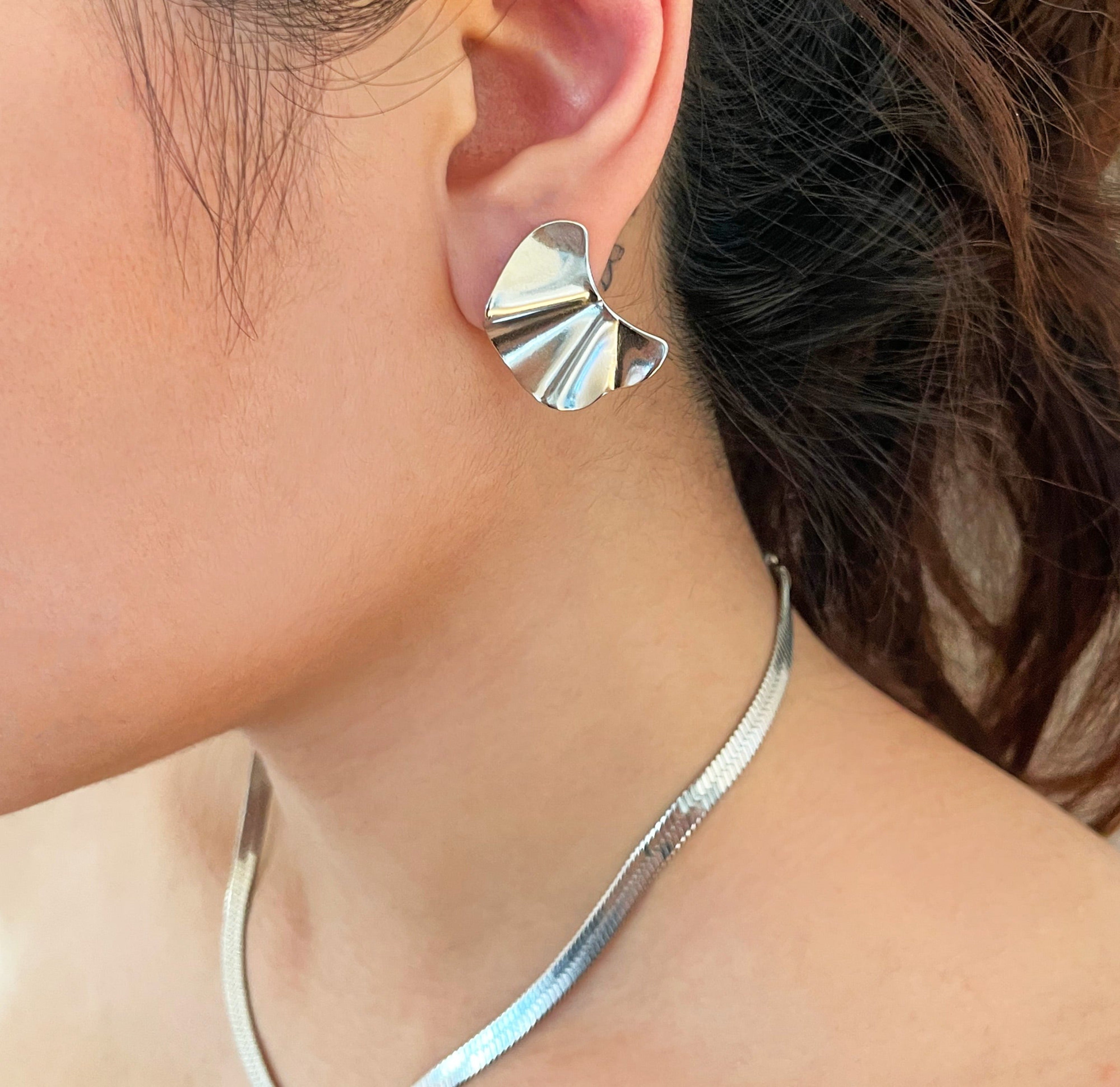 silver wavy bold earrings waterproof jewelry