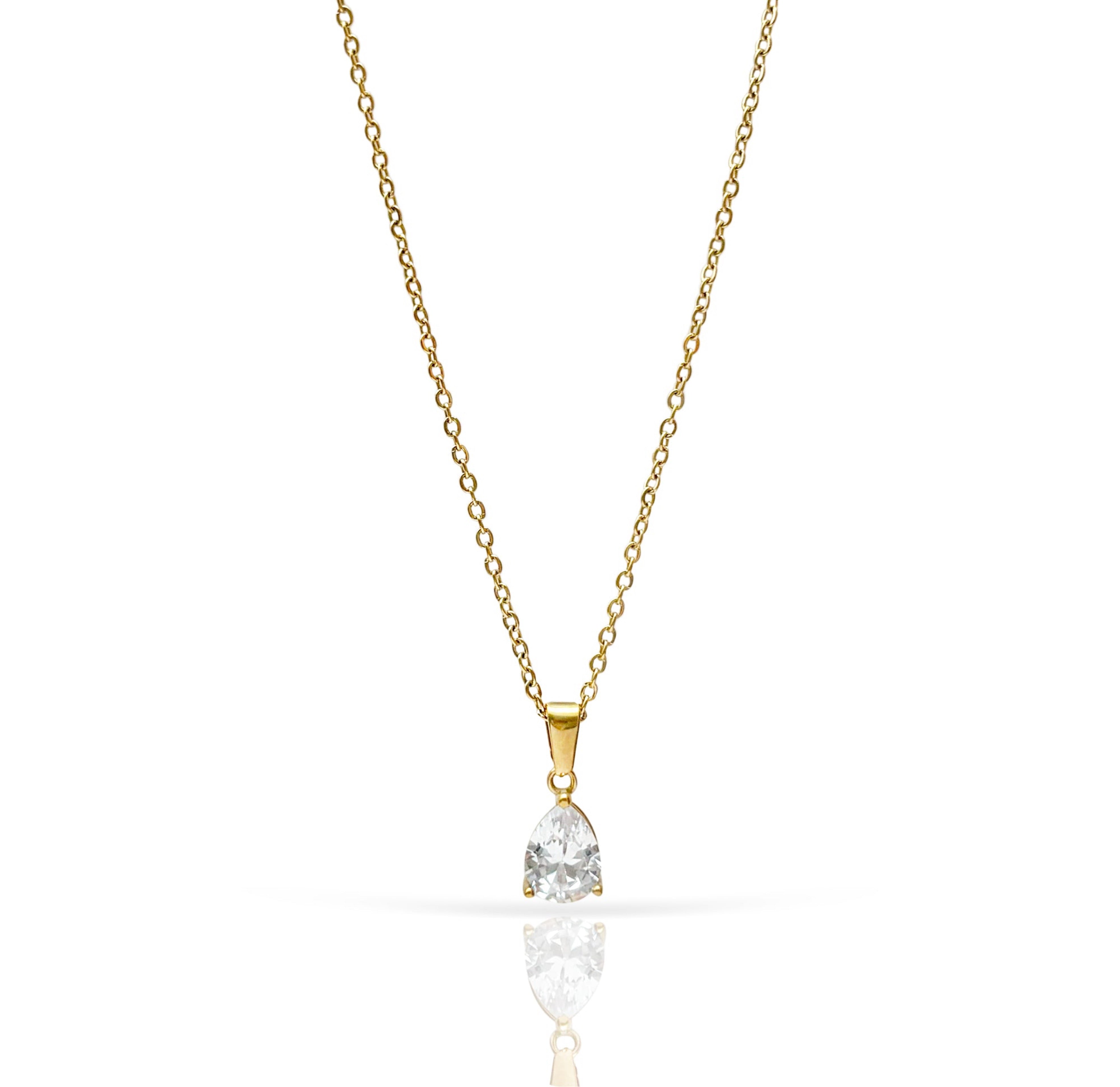 dainty white tear drop stone pendant necklace