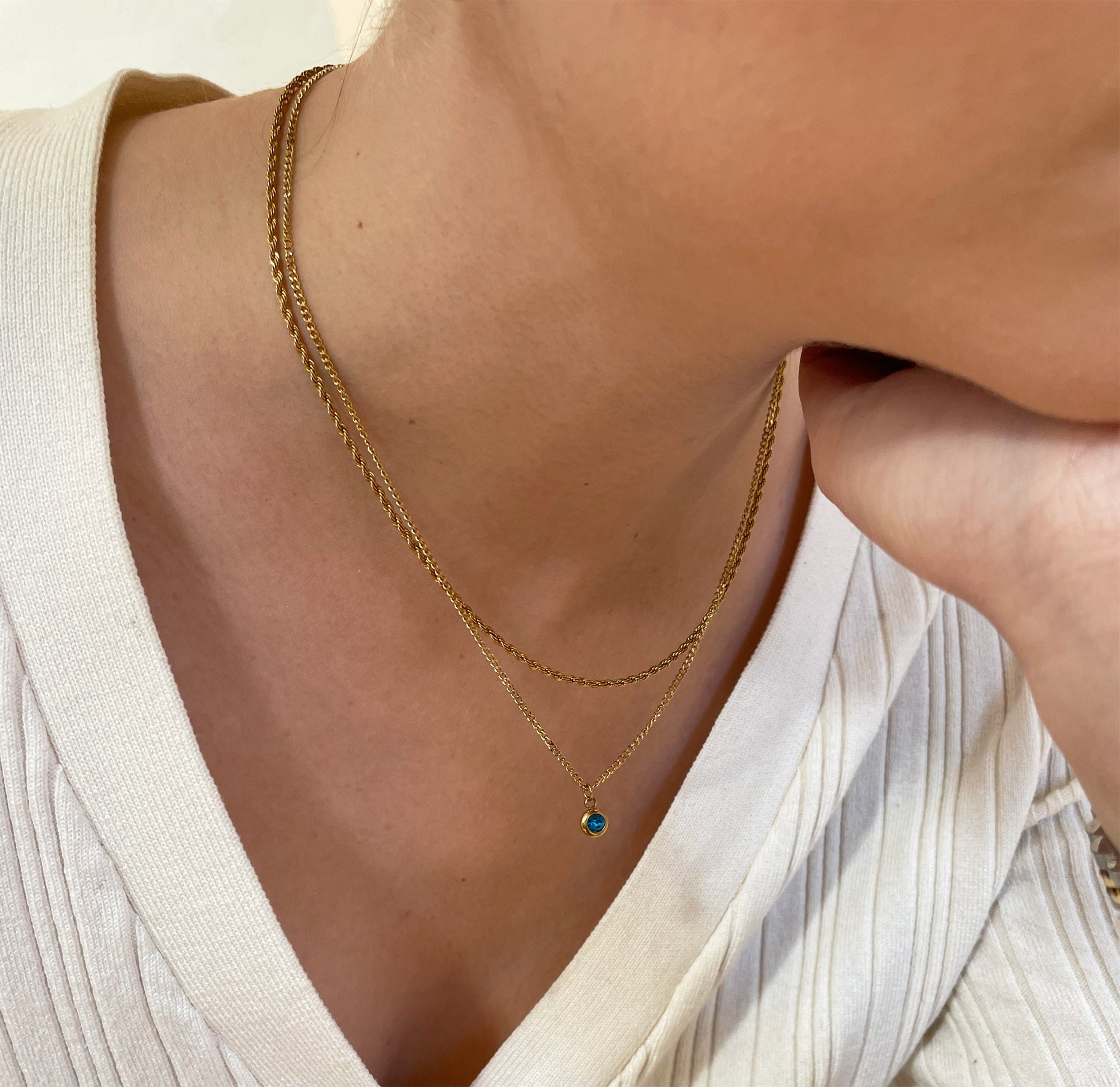 AQUAMARINE PENDANT NECKLACE WATER RESISTANT JEWELRY
