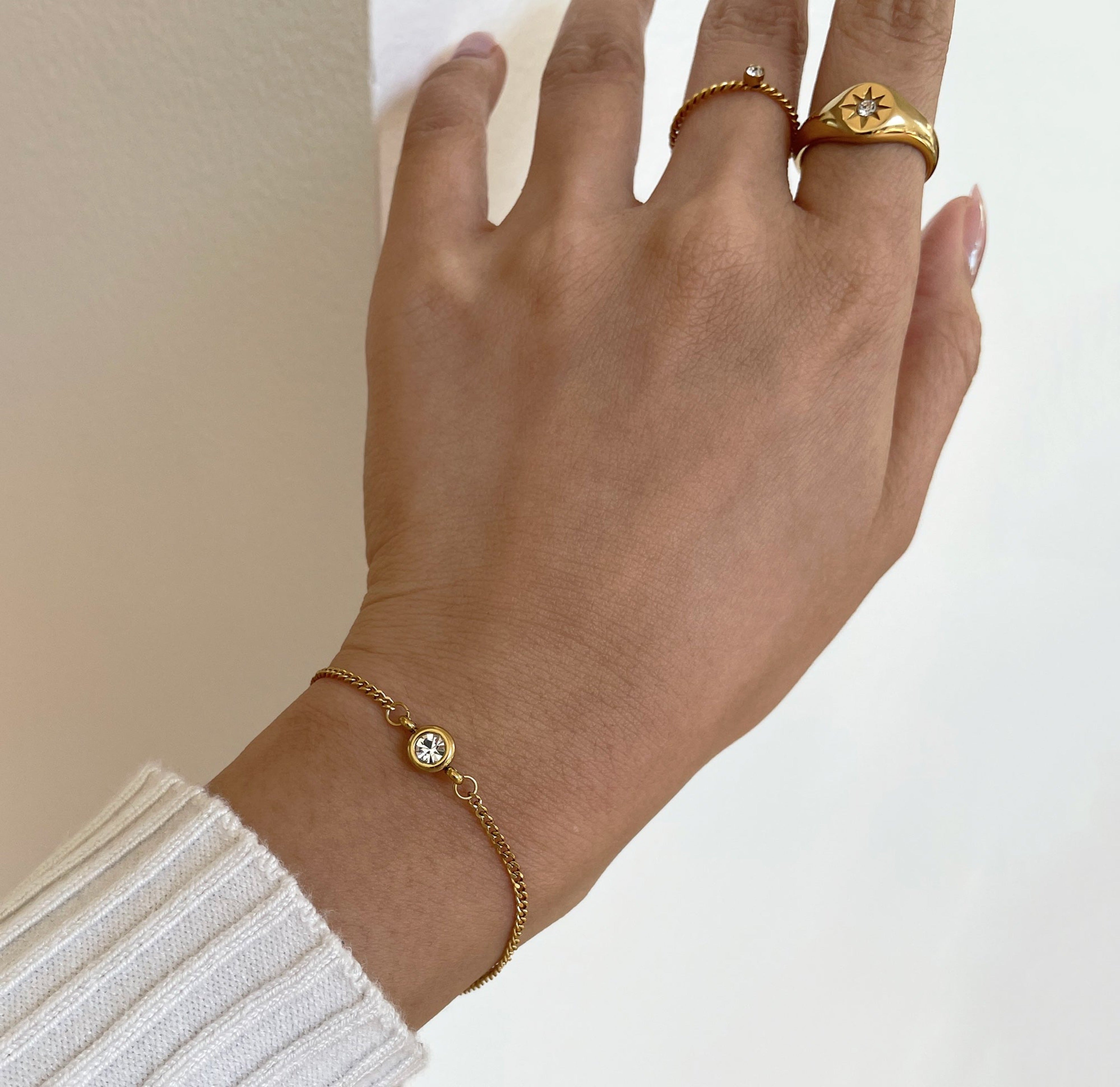 dainty gold solitaire bracelet