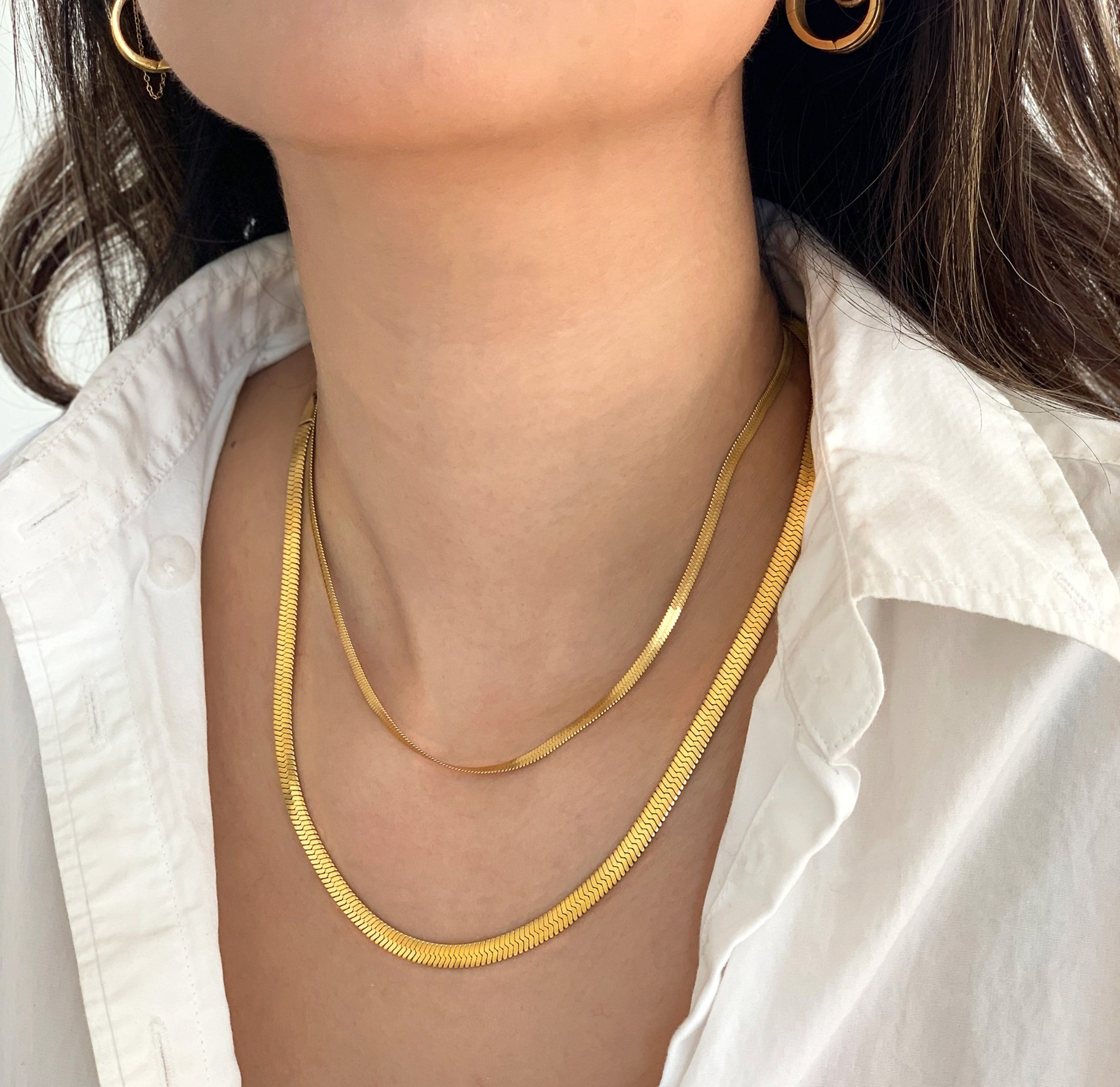 GOLD HERRINGBONE NECKLACE WATERPROOF