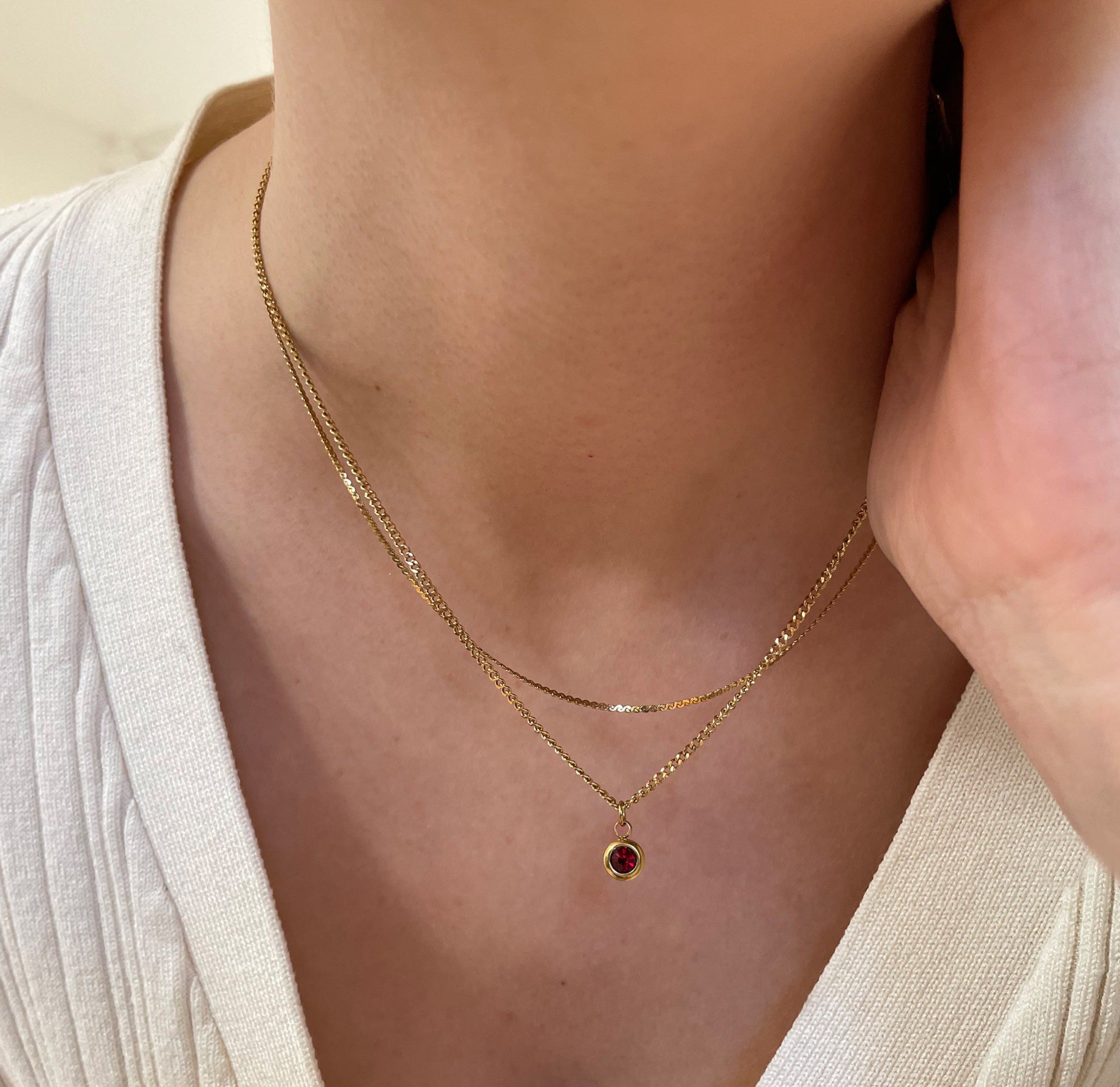 dainty garnet necklace waterproof jewelry