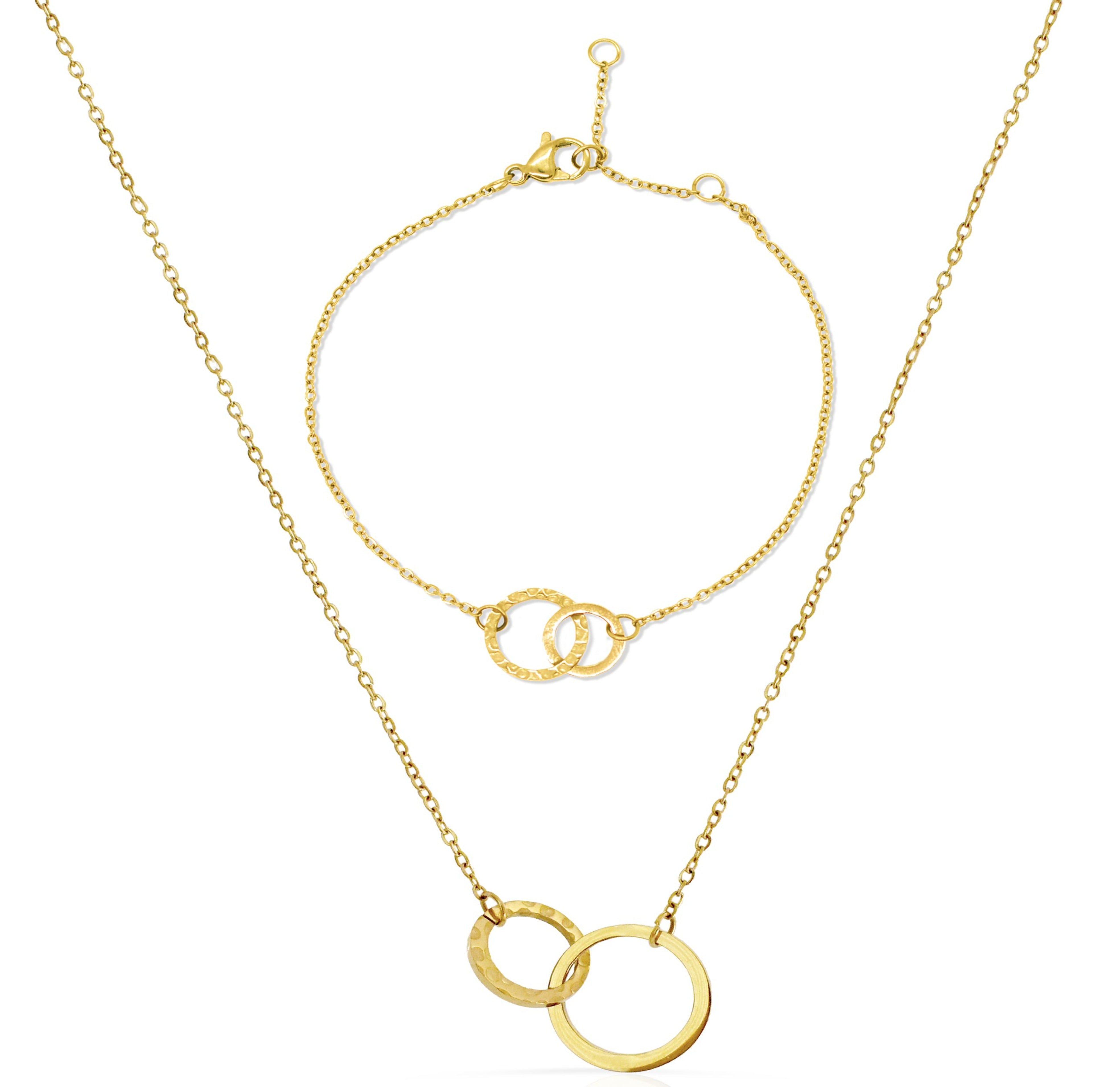 dainty gold unity link bracelet and necklace set  waterproof jewelry tarnish free