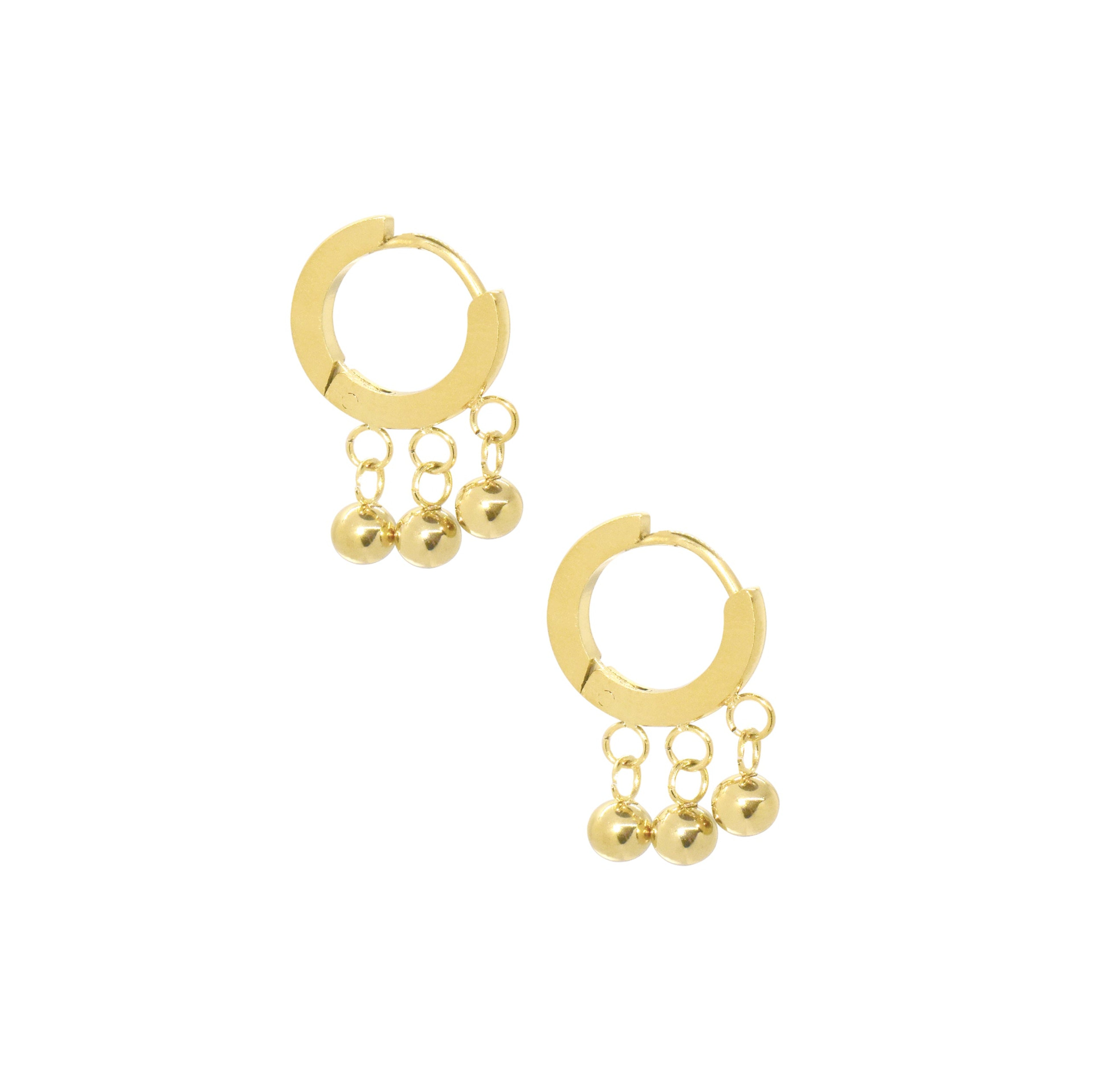 gold beaded ball drop huggie earrings