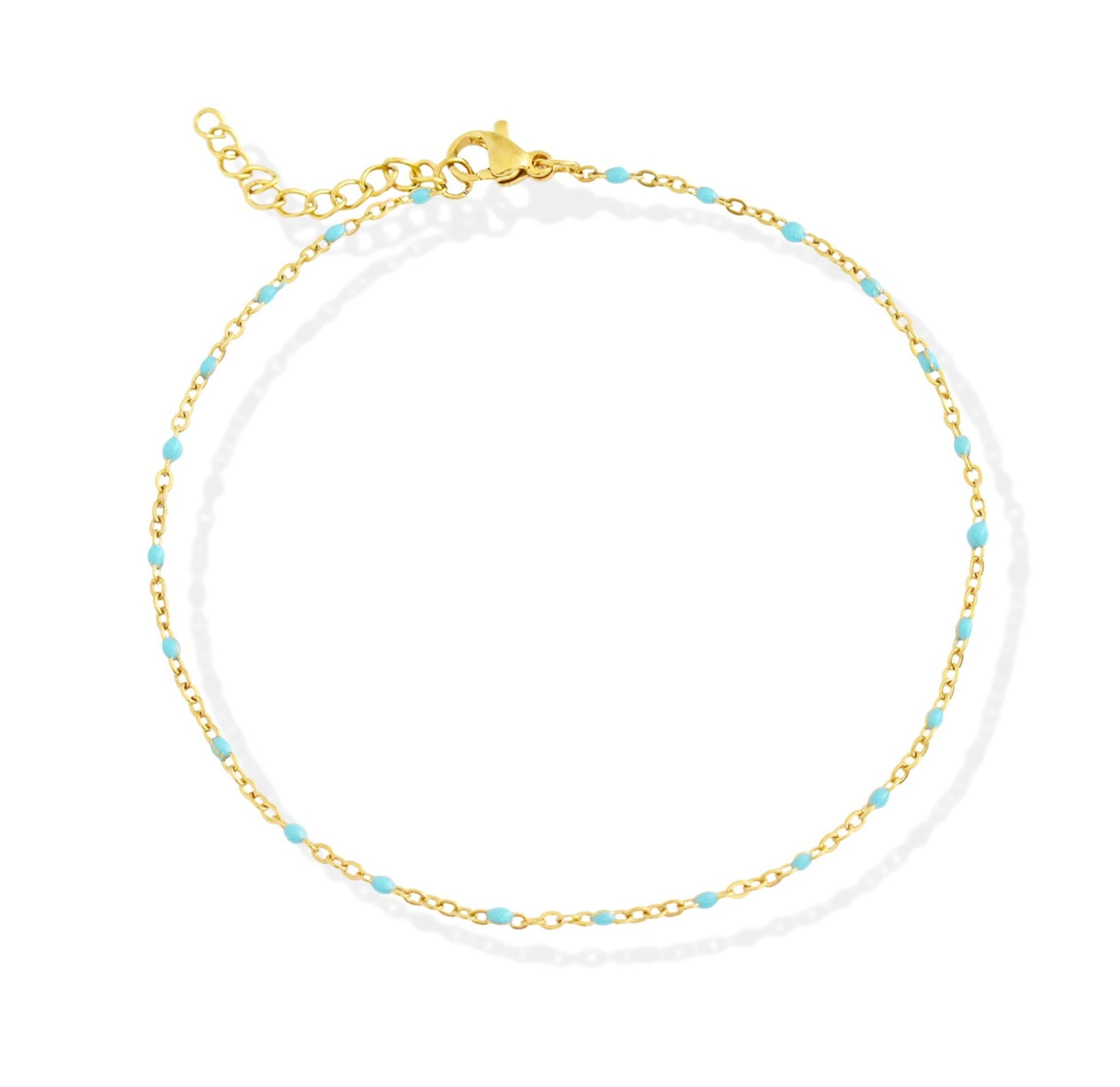 blue beaded gold anklet waterproof jewelry