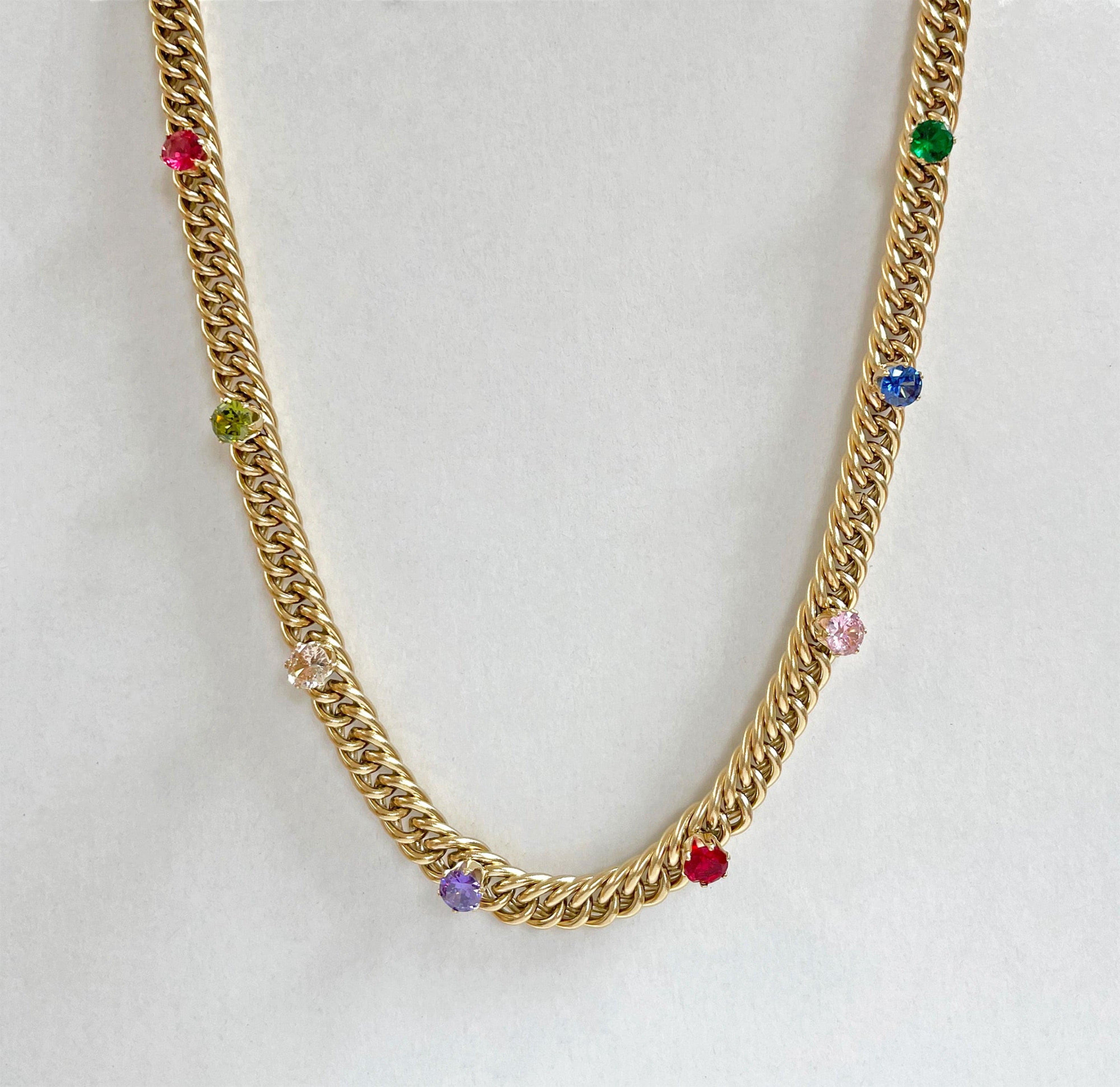 18K RAINBOW JEWEL CUBAN NECKLACE SAMPLE WATERPROOF JEWELRY