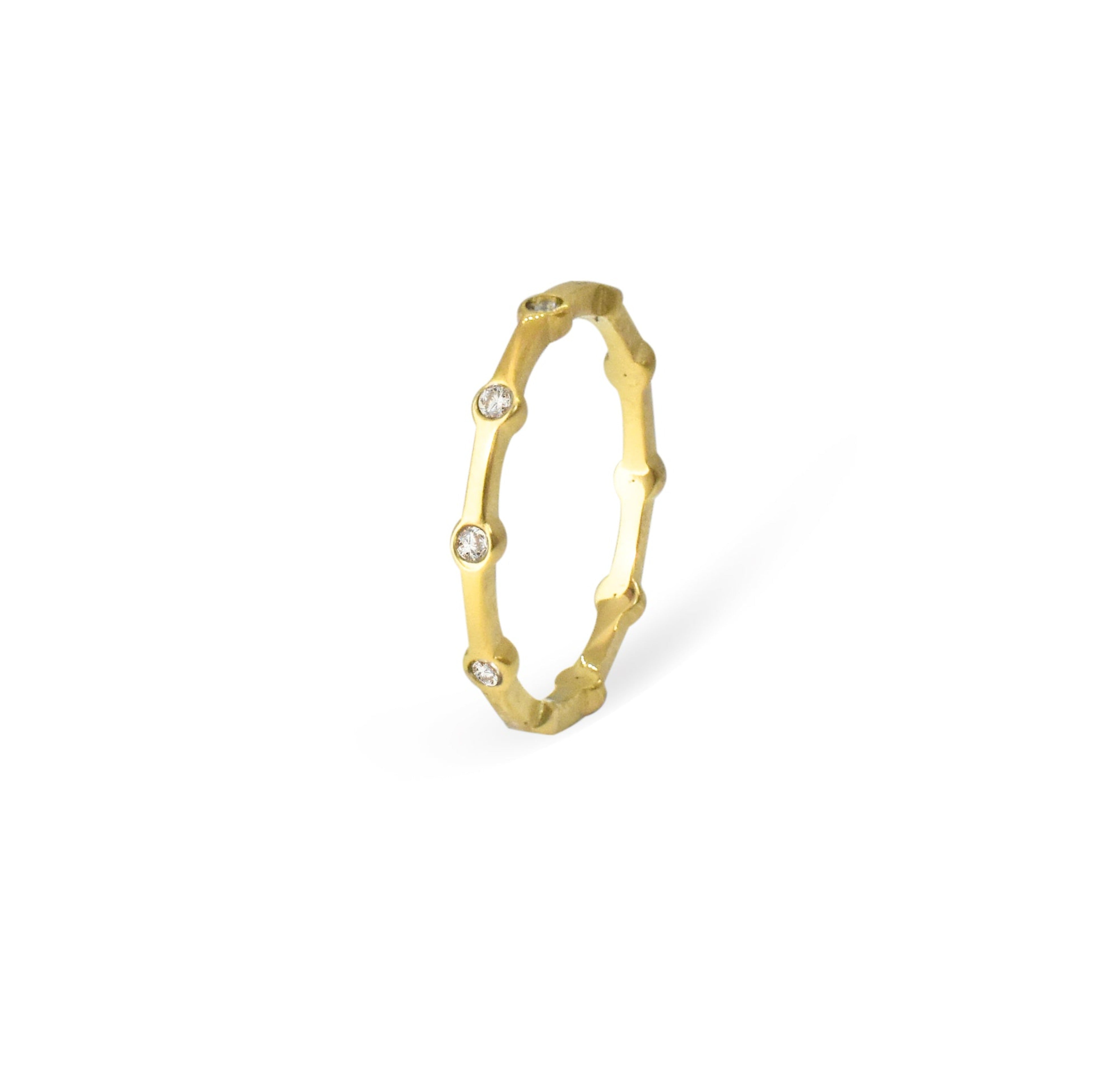 Daphne thin dainty gold pave ring, waterproof jewelry