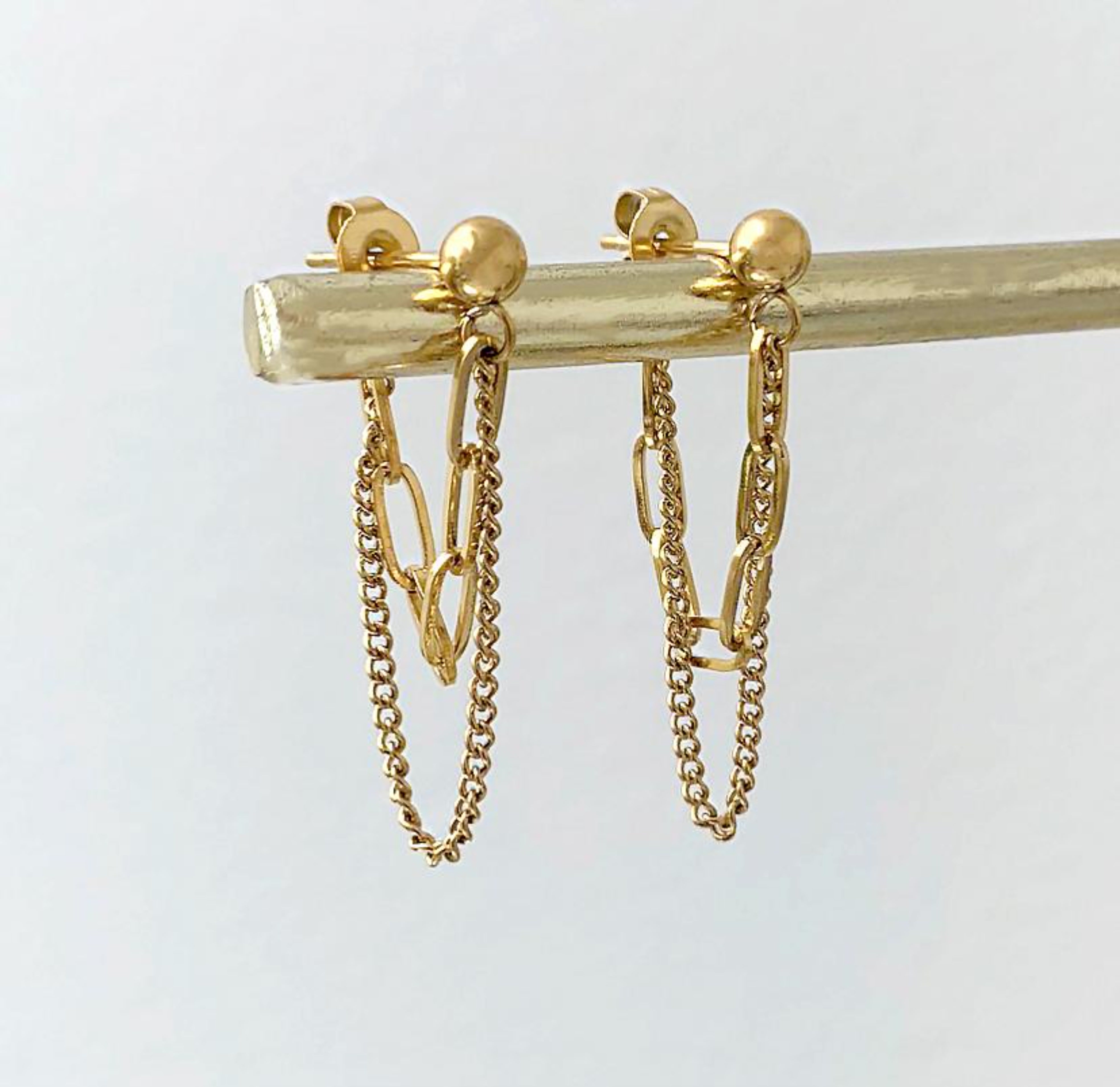 REYNA GOLD DUO LOOP CHAIN EARRINGS