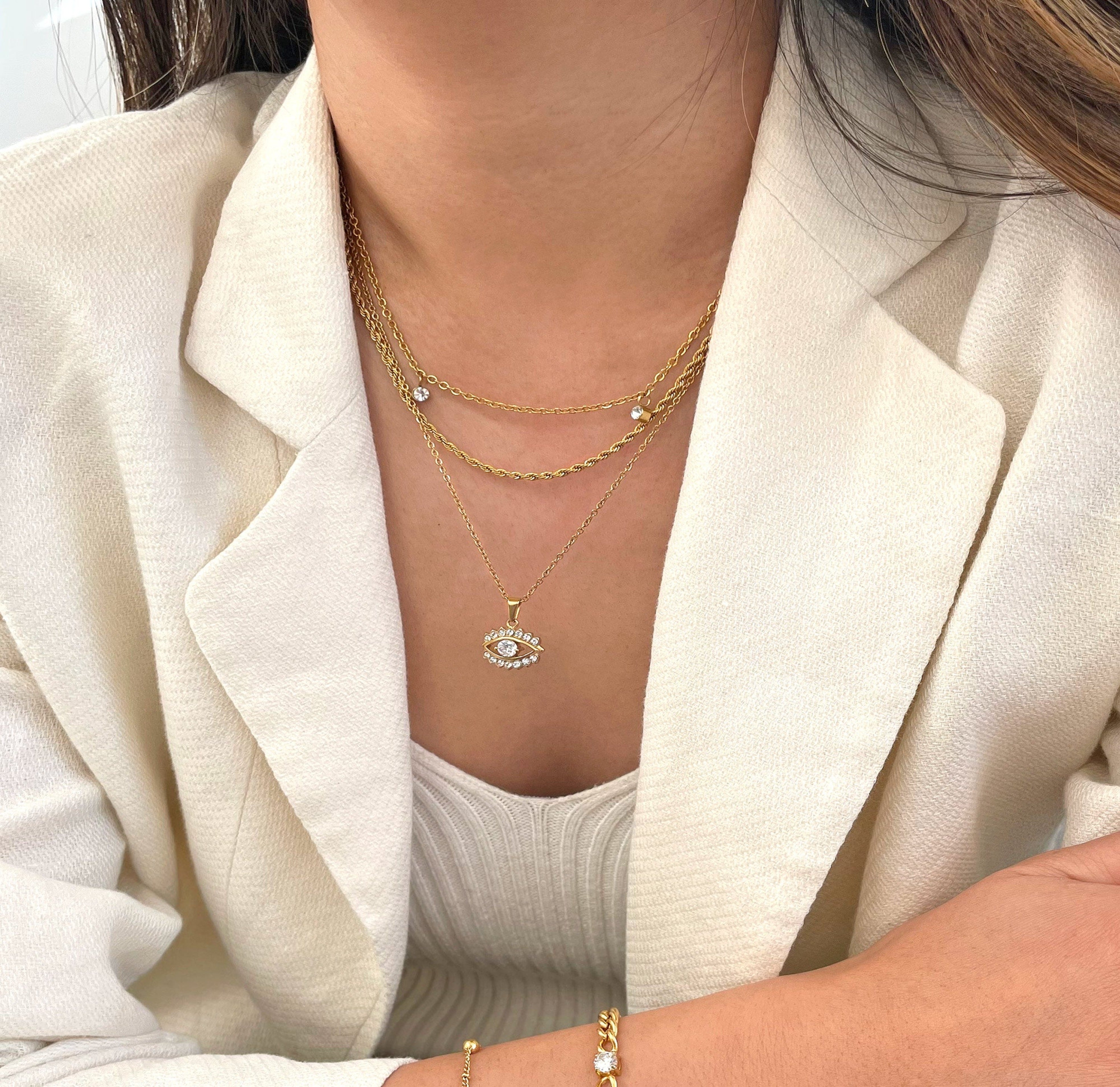 evil eye pendant necklace gold waterproof jewelry