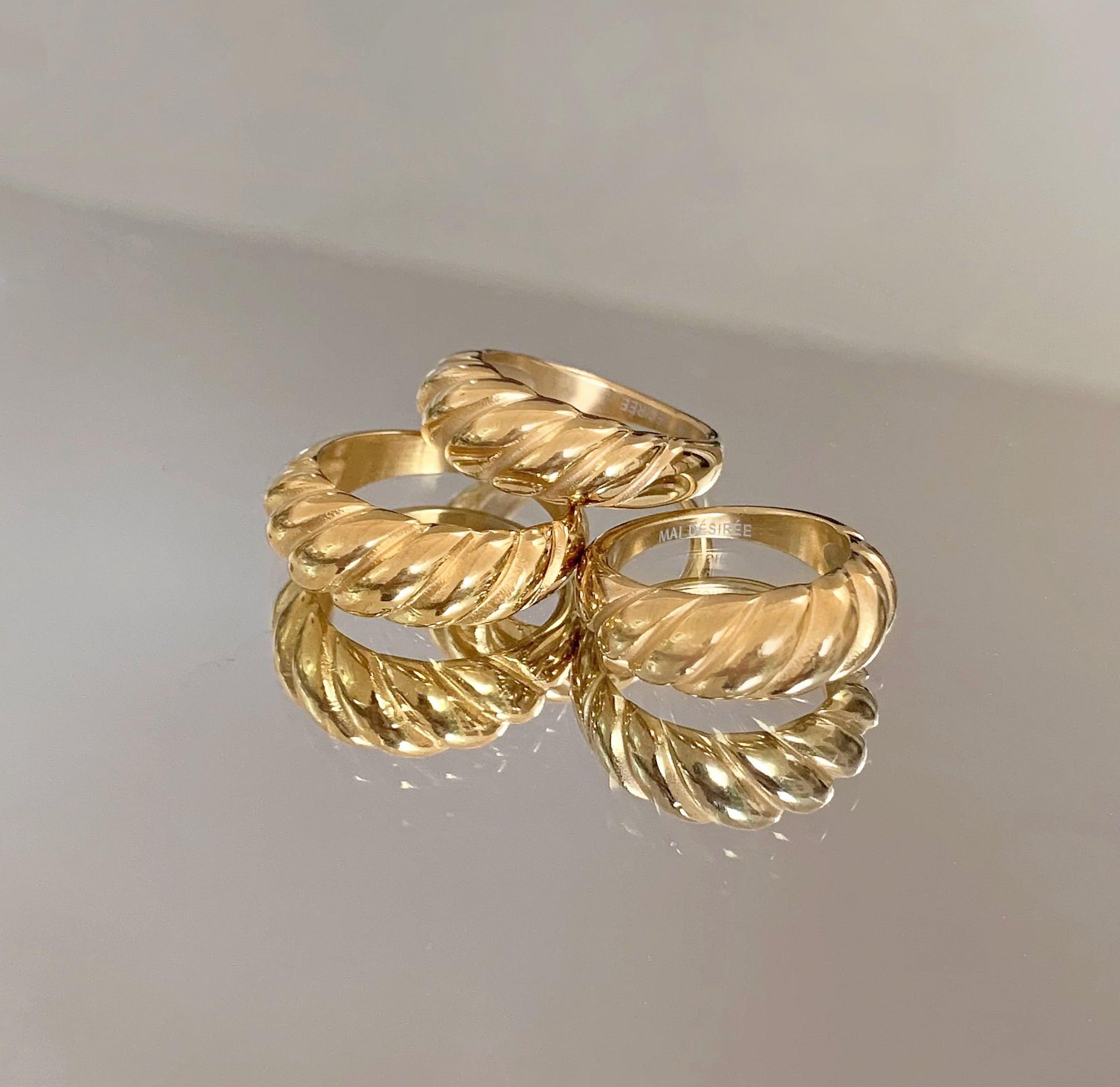Gold classic croissant ring. Waterproof rings