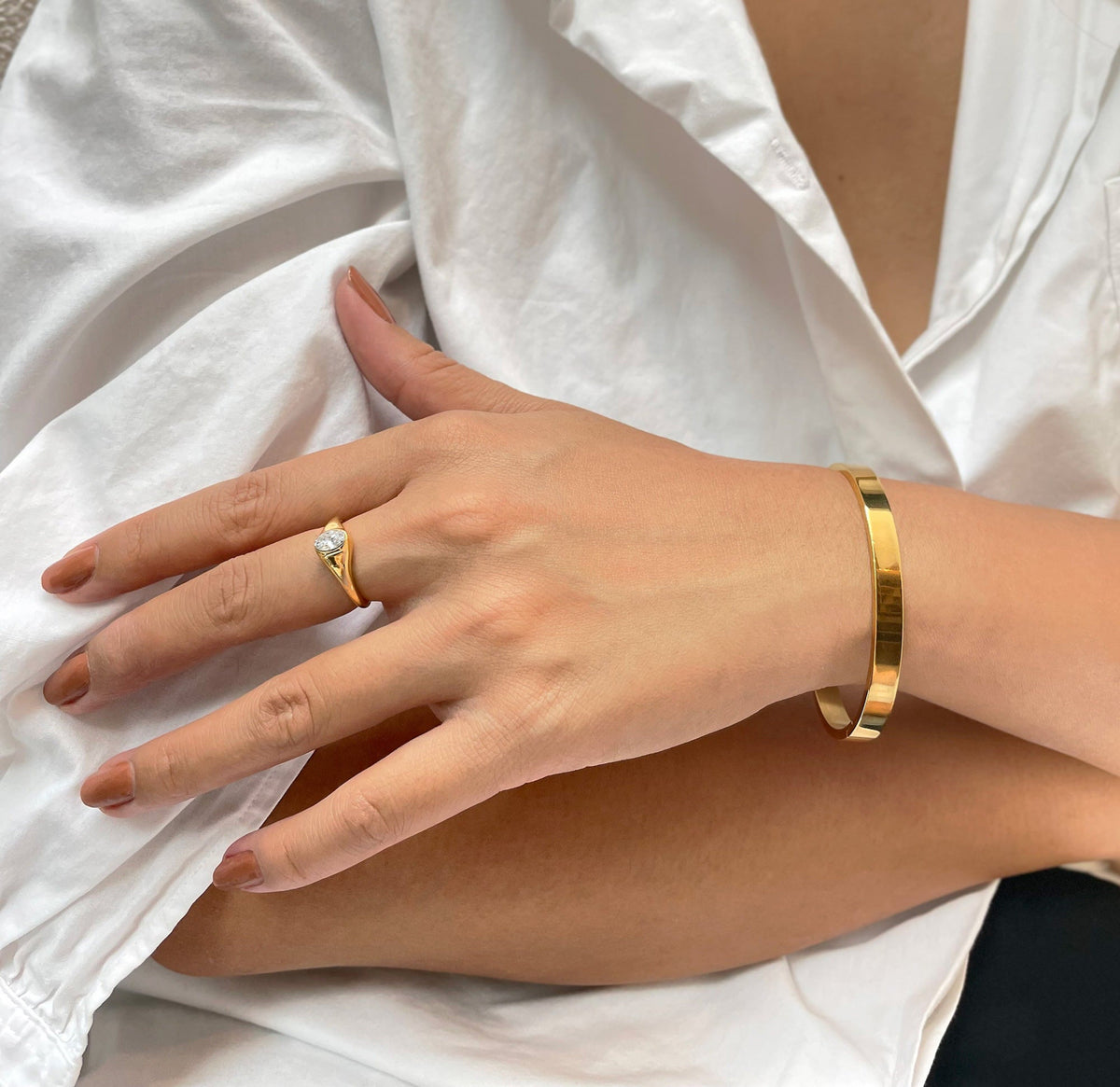 Jeanie gold oval stone ring. Waterproof jewelry