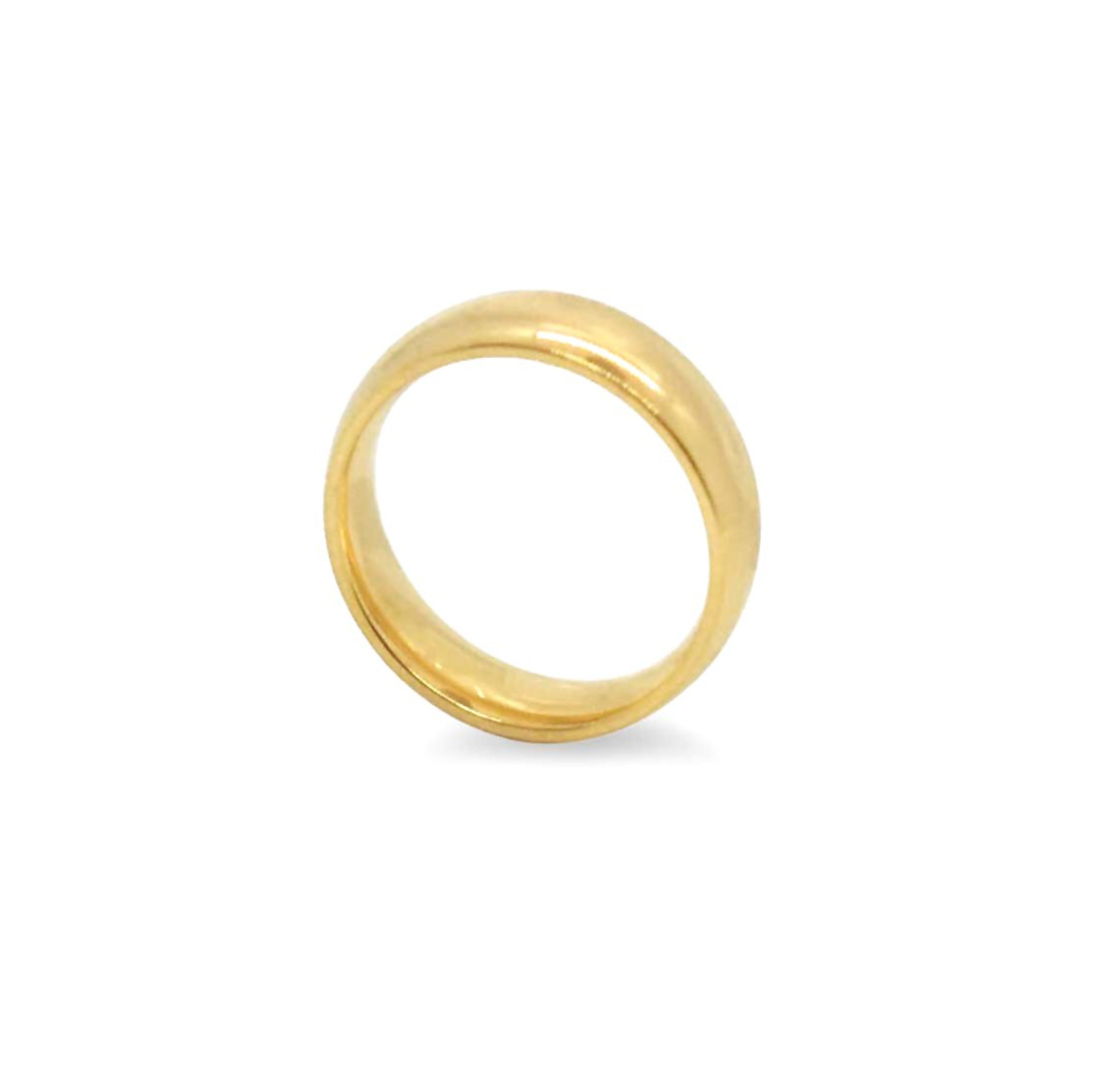 Carson medium gold ring band with a high polish finish and comfort fit. Waterproof Jewelry