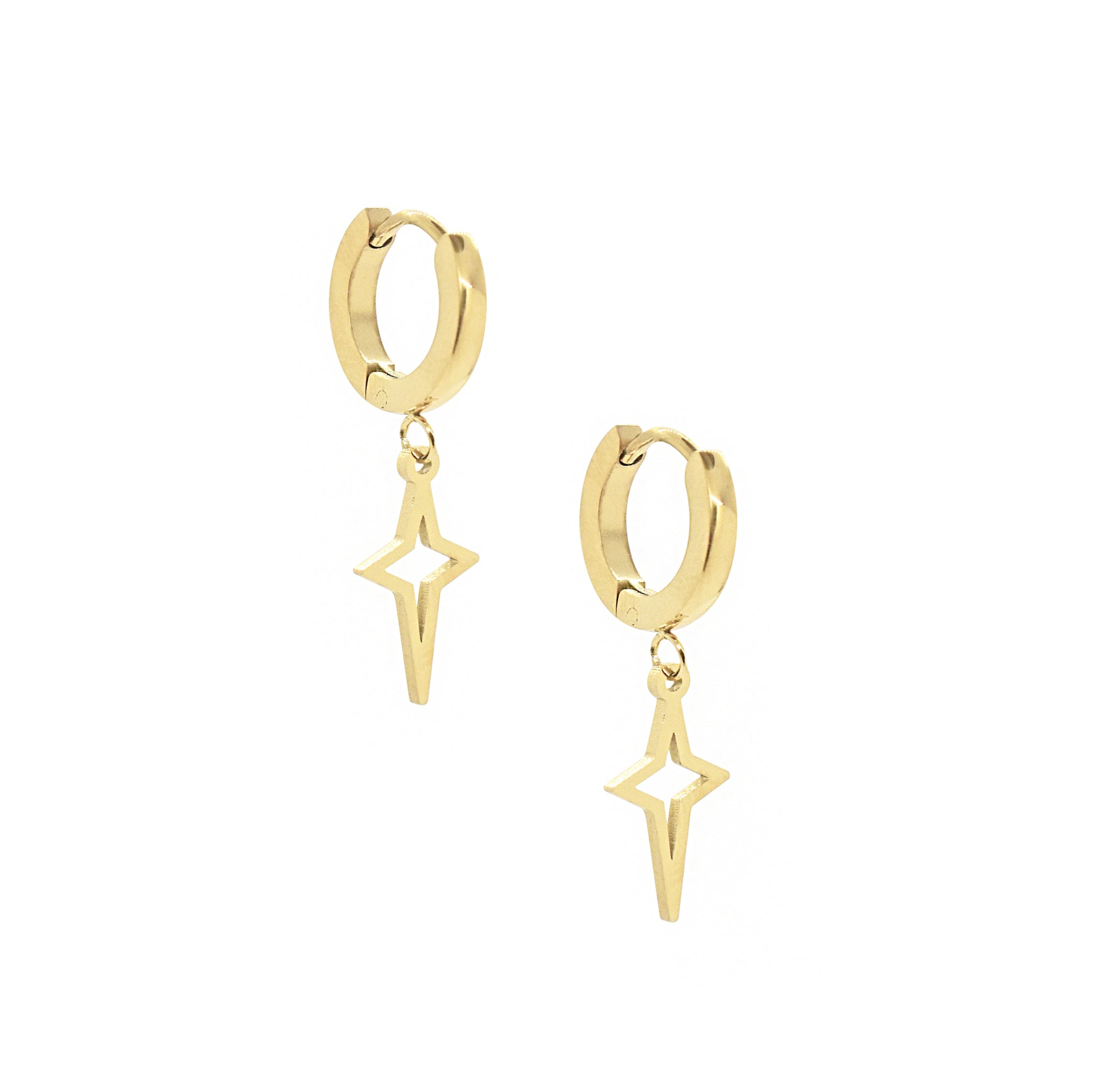 GOLD DAINTY STARBURST HUGGIE EARRINGS WATERPROOF JEWELRY