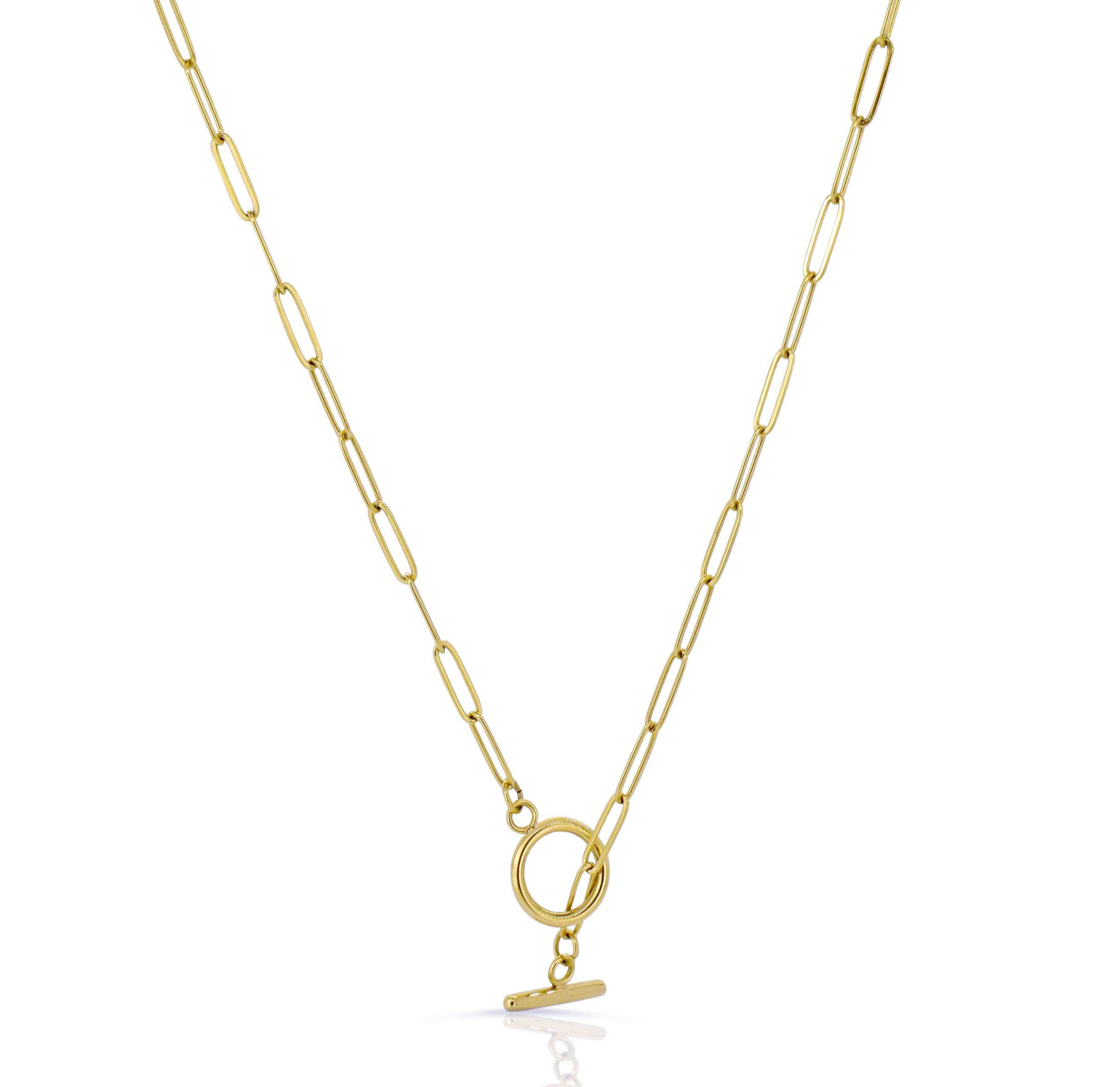 gold paperclip toggle necklace