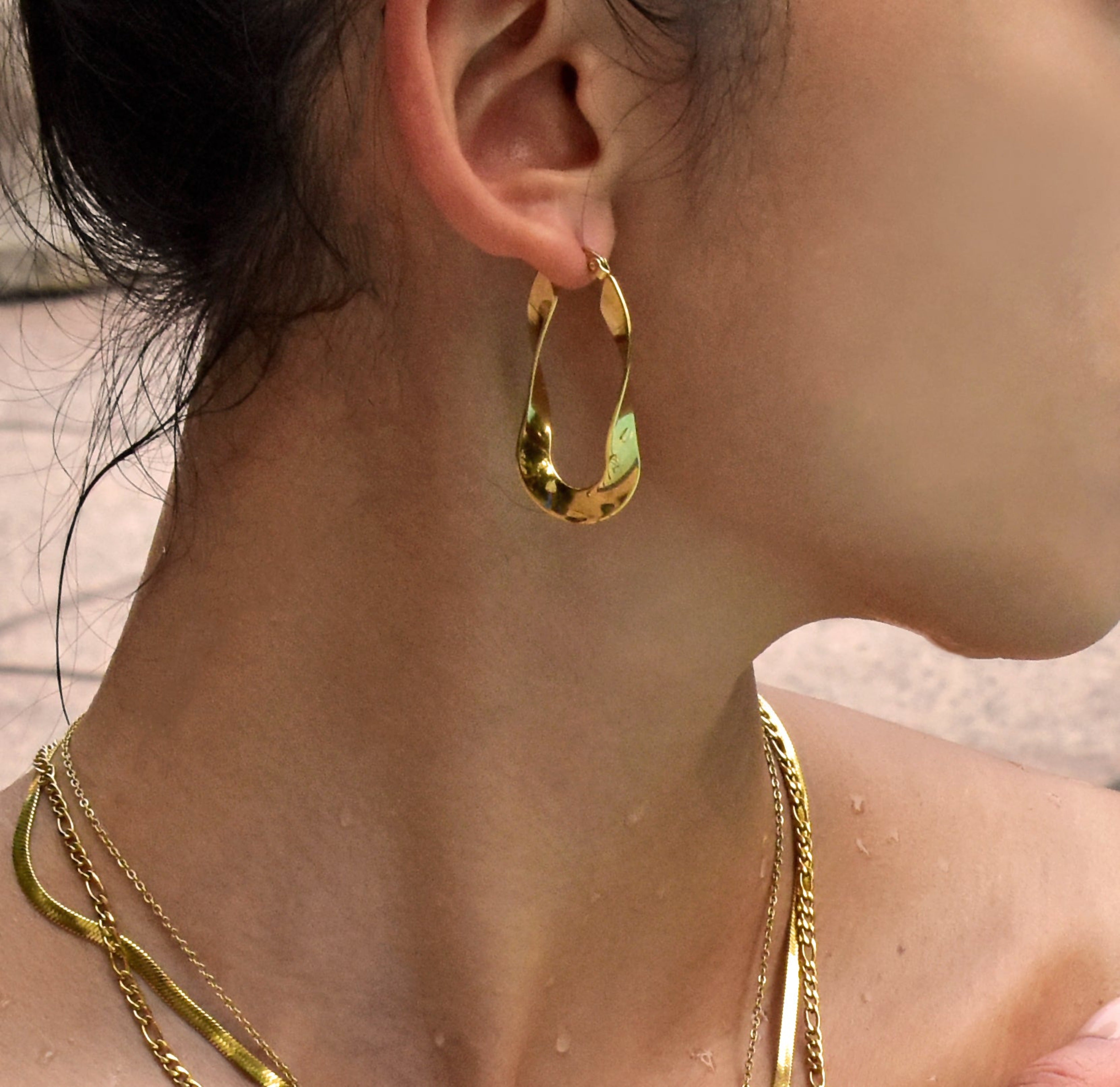 gold hoop earrings waterproof jewelry