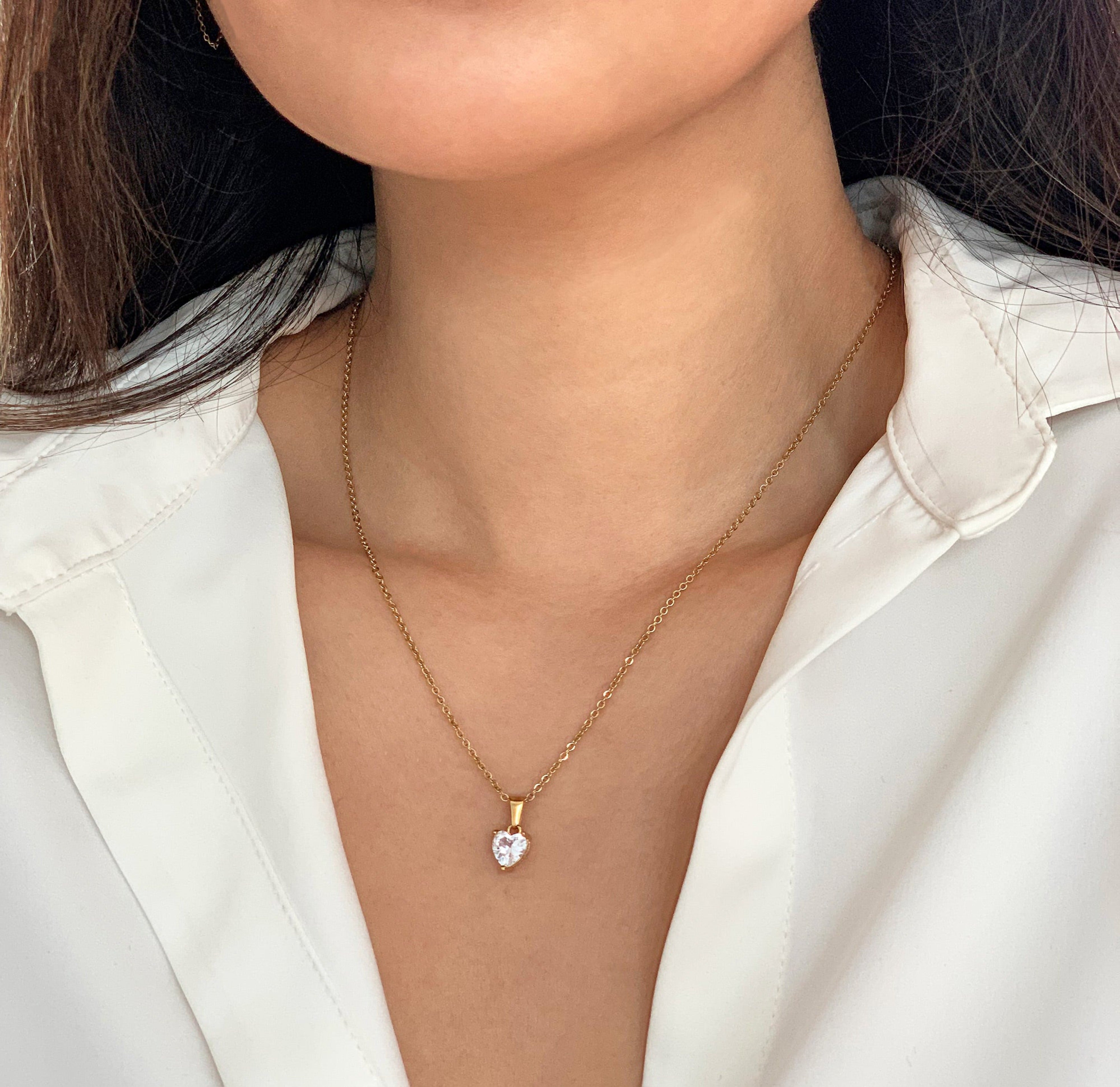 HEART DIAMOND PENDANT NECKLACE TARNISH FREE JEWELRY
