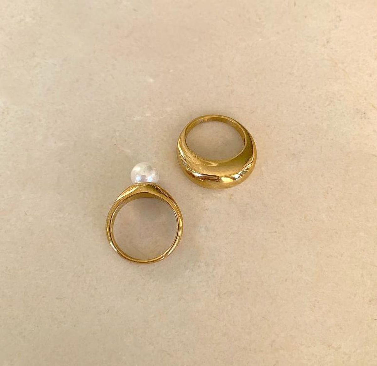 gold pearl ring and gold dome ring waterproof jewelry