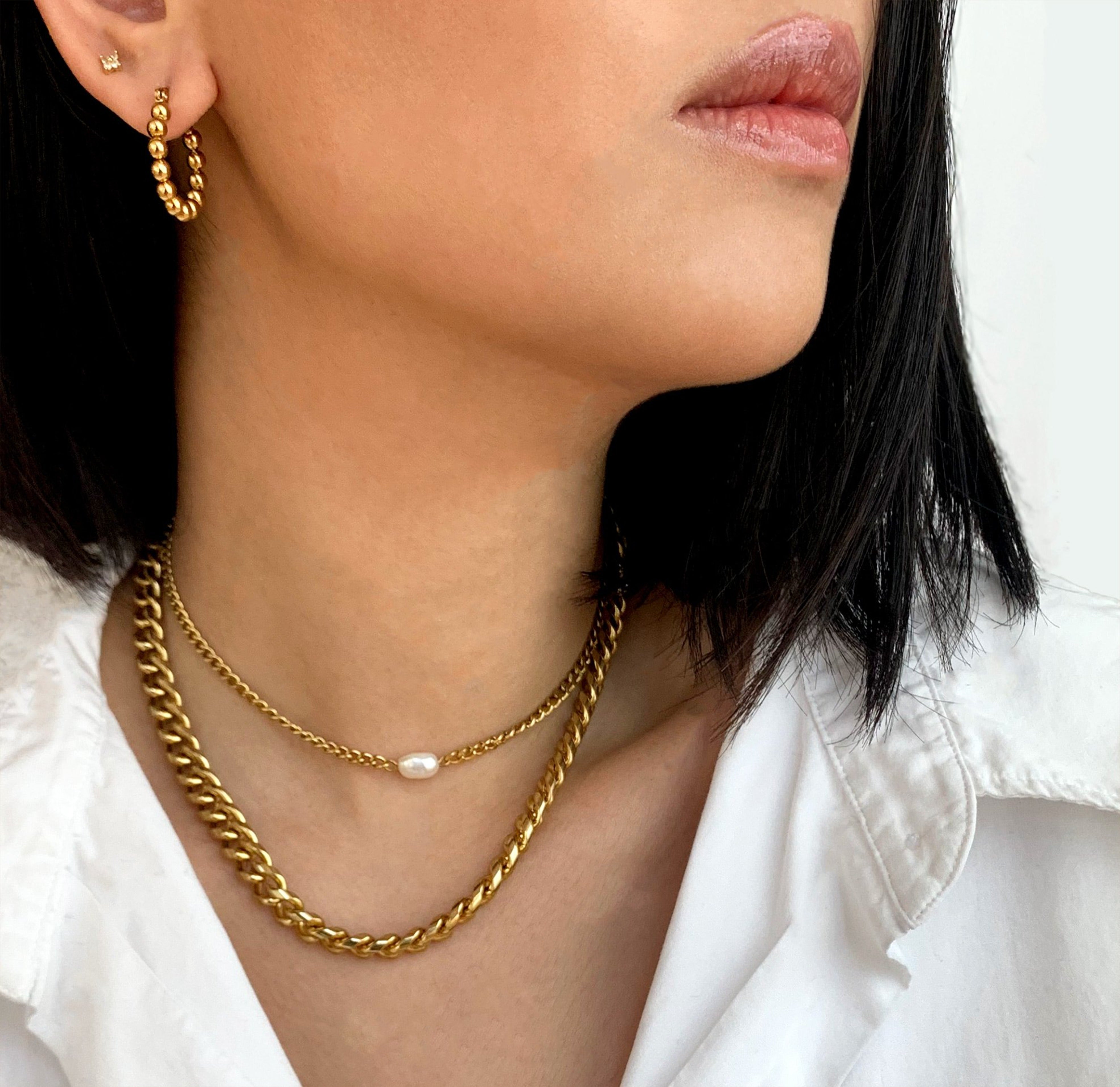 dainty pearl chain necklace