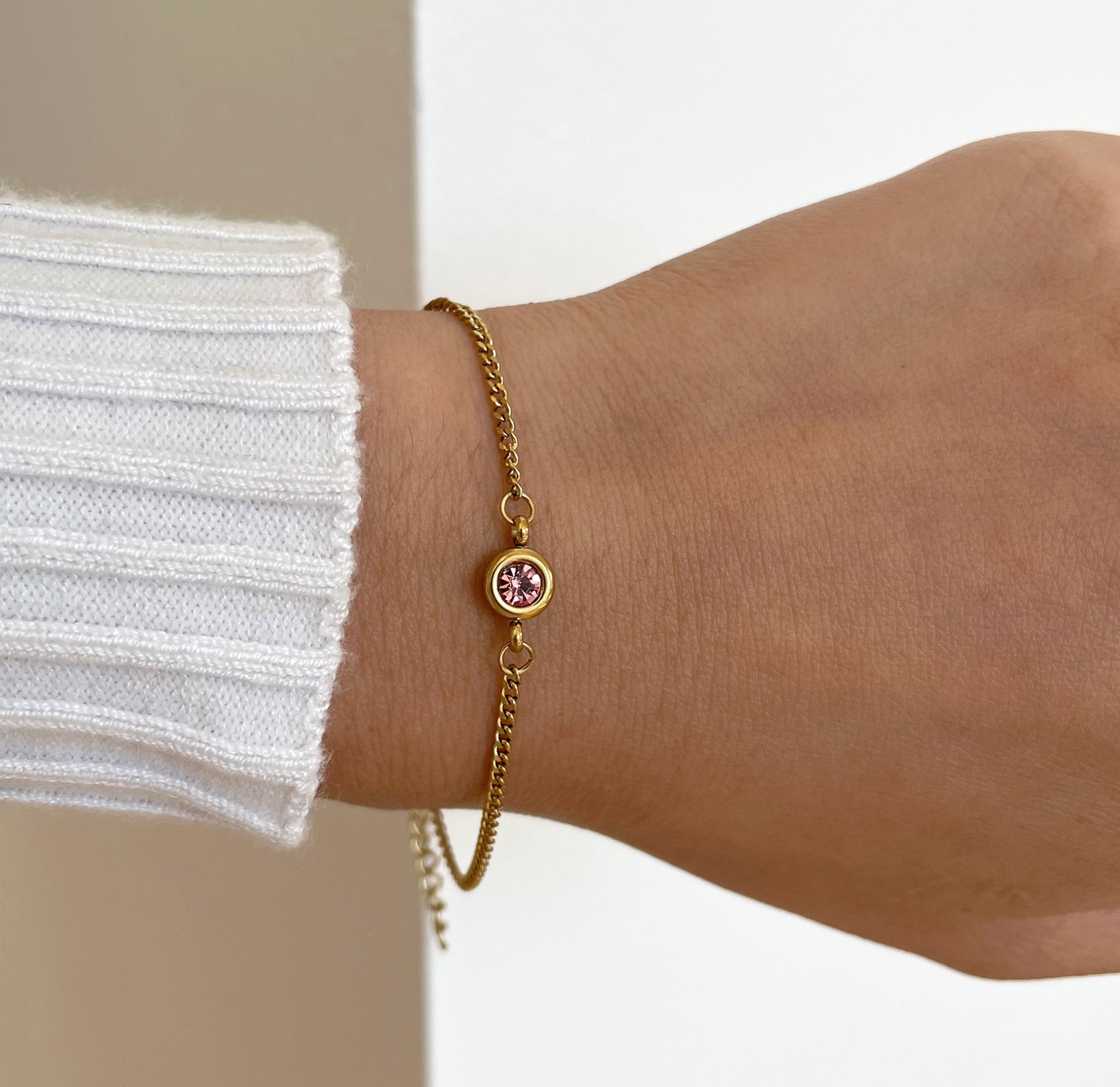 pink tourmaline birthstone bracelet