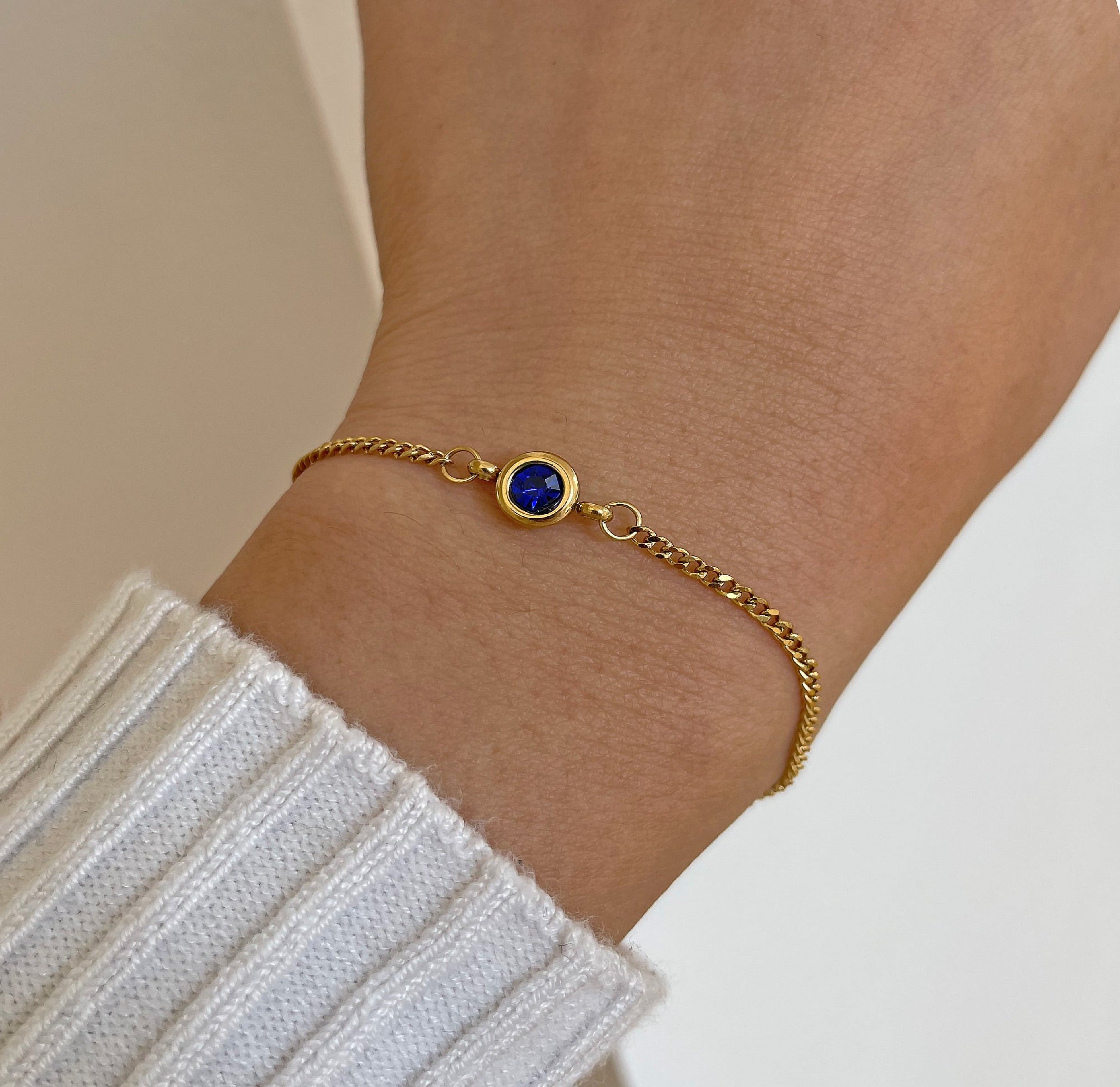 gold dainty sapphire bracelet