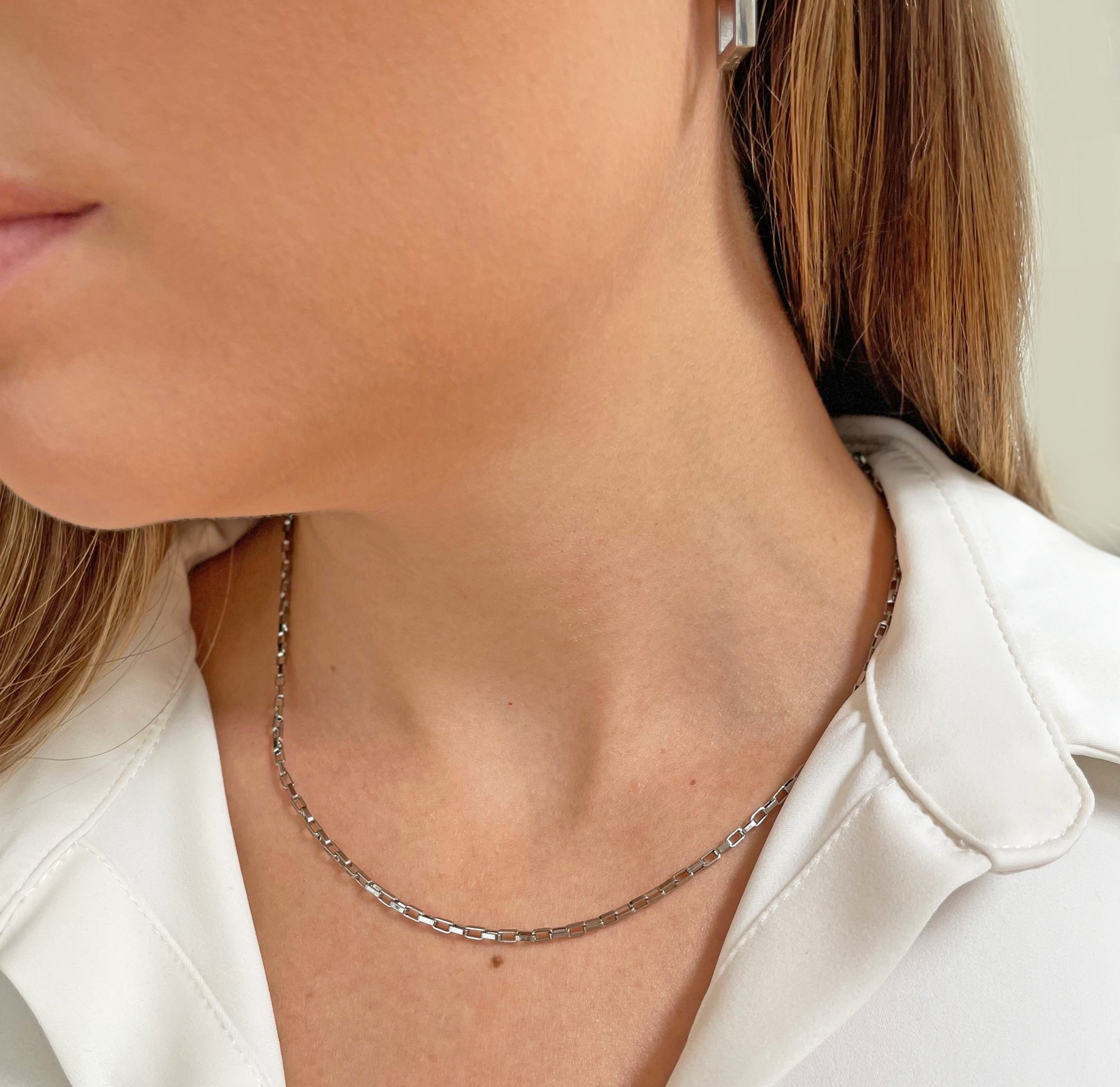 silver box chain necklace waterproof jewelry