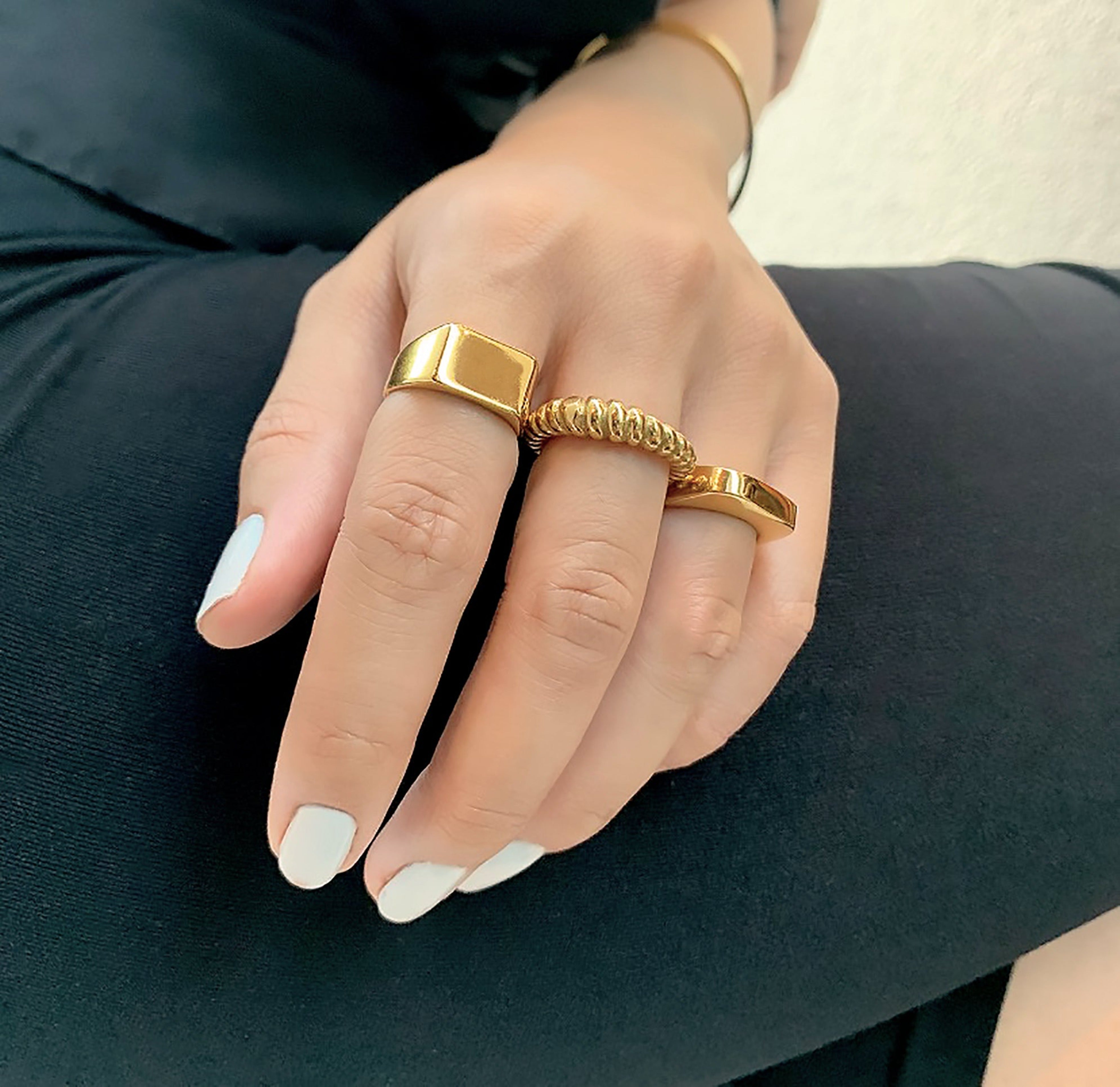 gold square signet ring