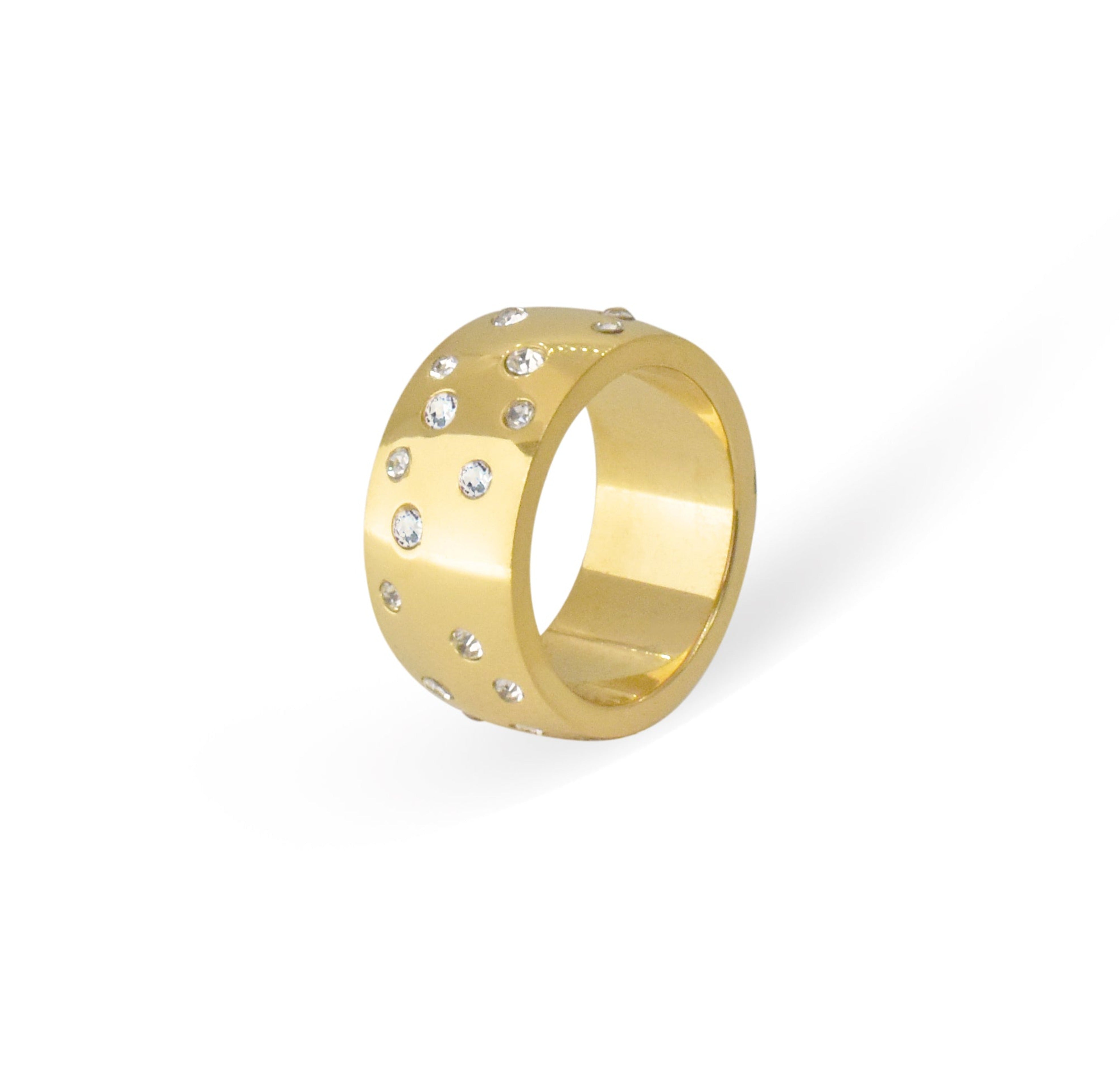 Ophelia thick gold scattered pave ring, gold waterproof jewelry