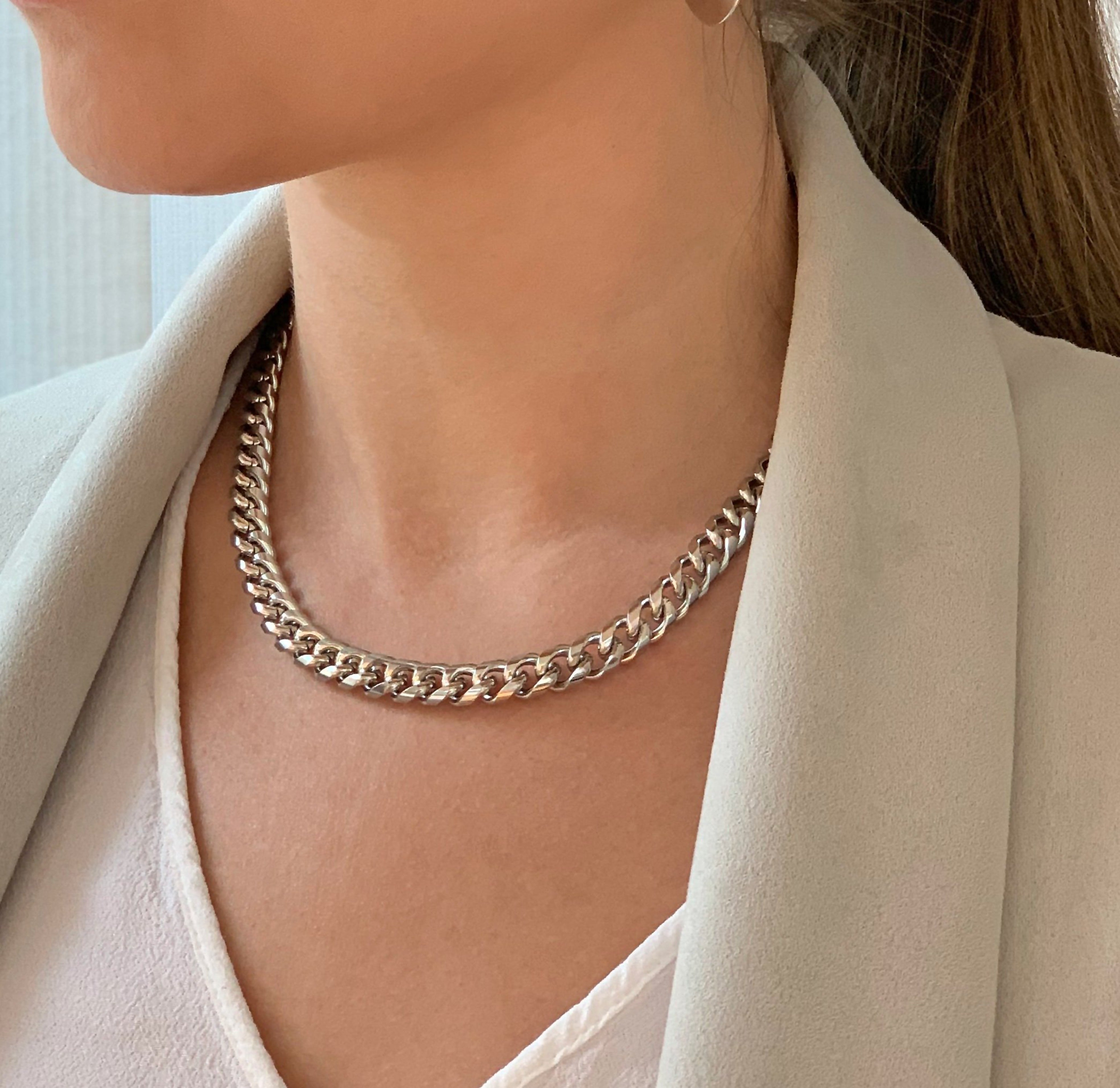silver cuban chain necklace