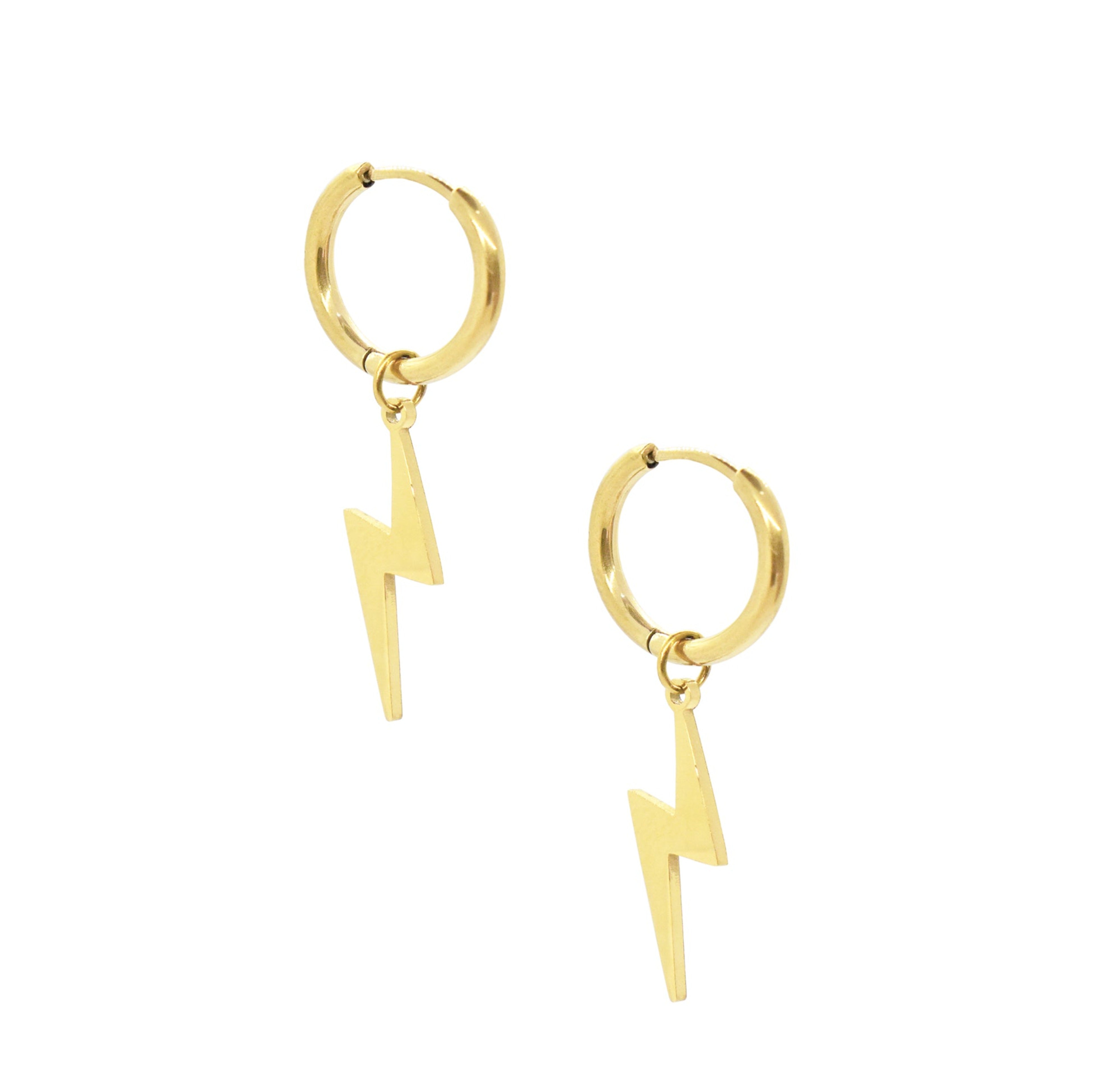 gold lightning bolt huggie earrings waterproof jewelry