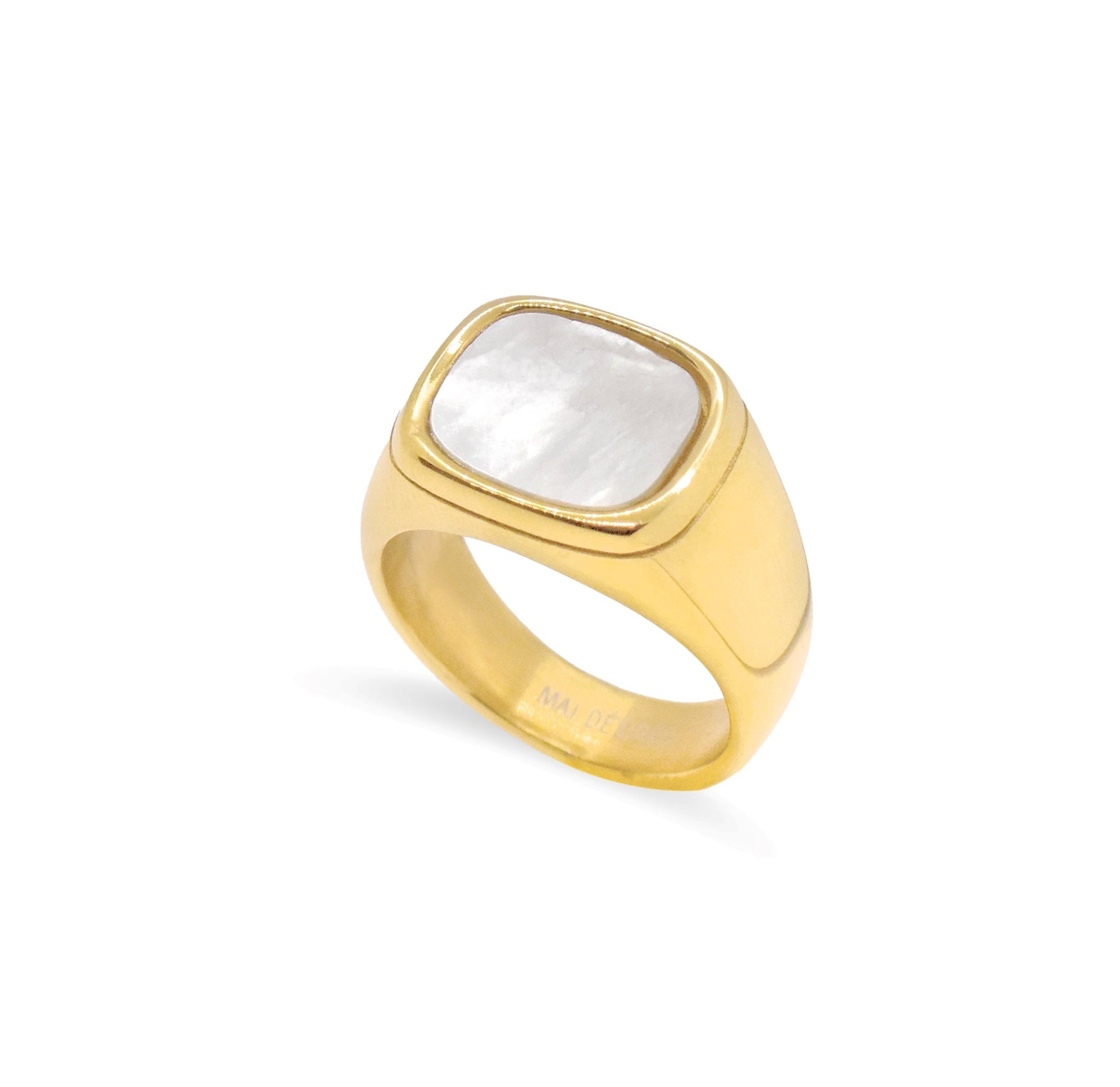 Gold Signet Ring Pearl Ring For Men Gold Thea Gold Pearl Signet Ring Waterproof Jewelry – Mai Désirée
