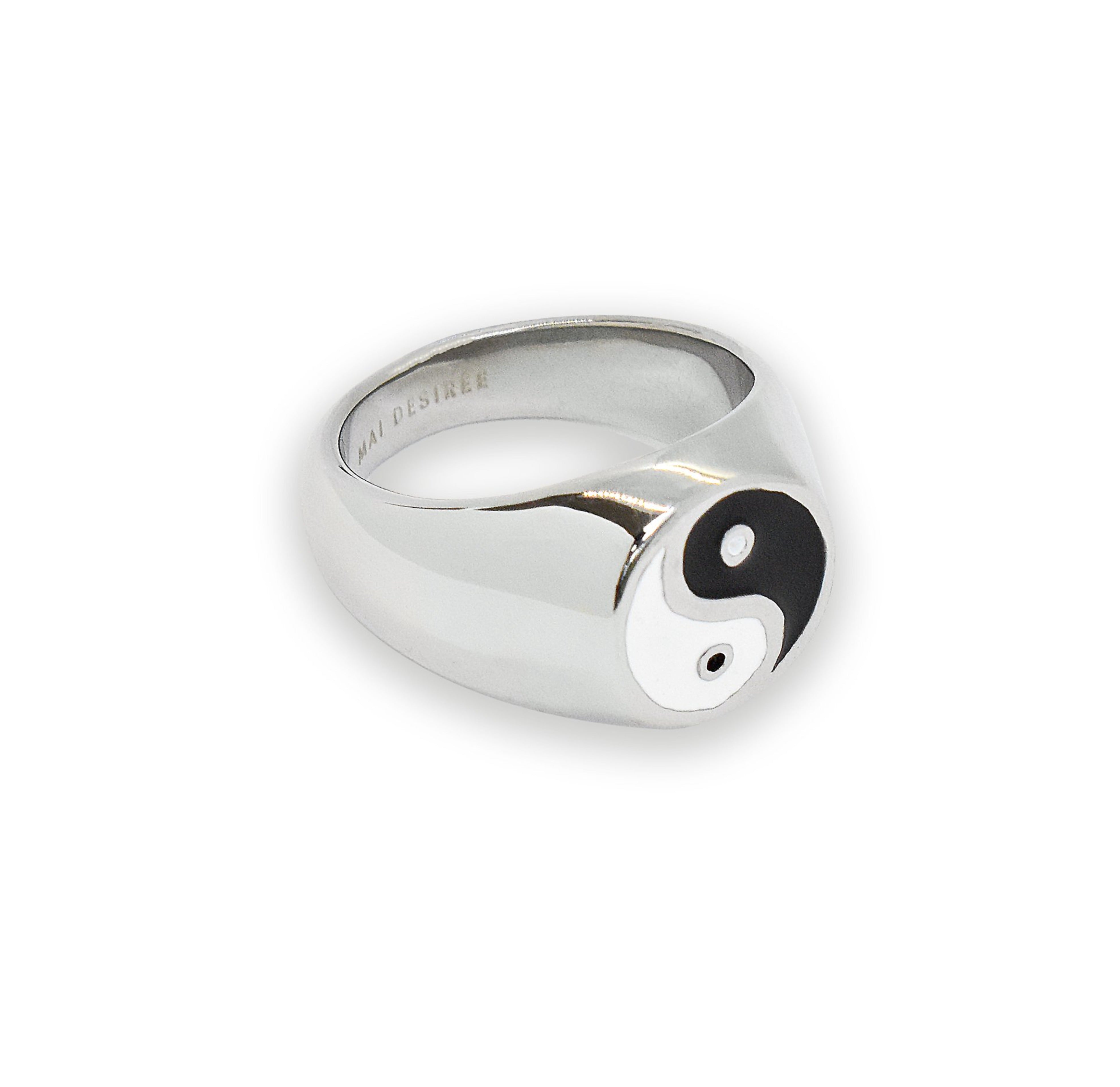 Silver signet yin yang ring waterproof