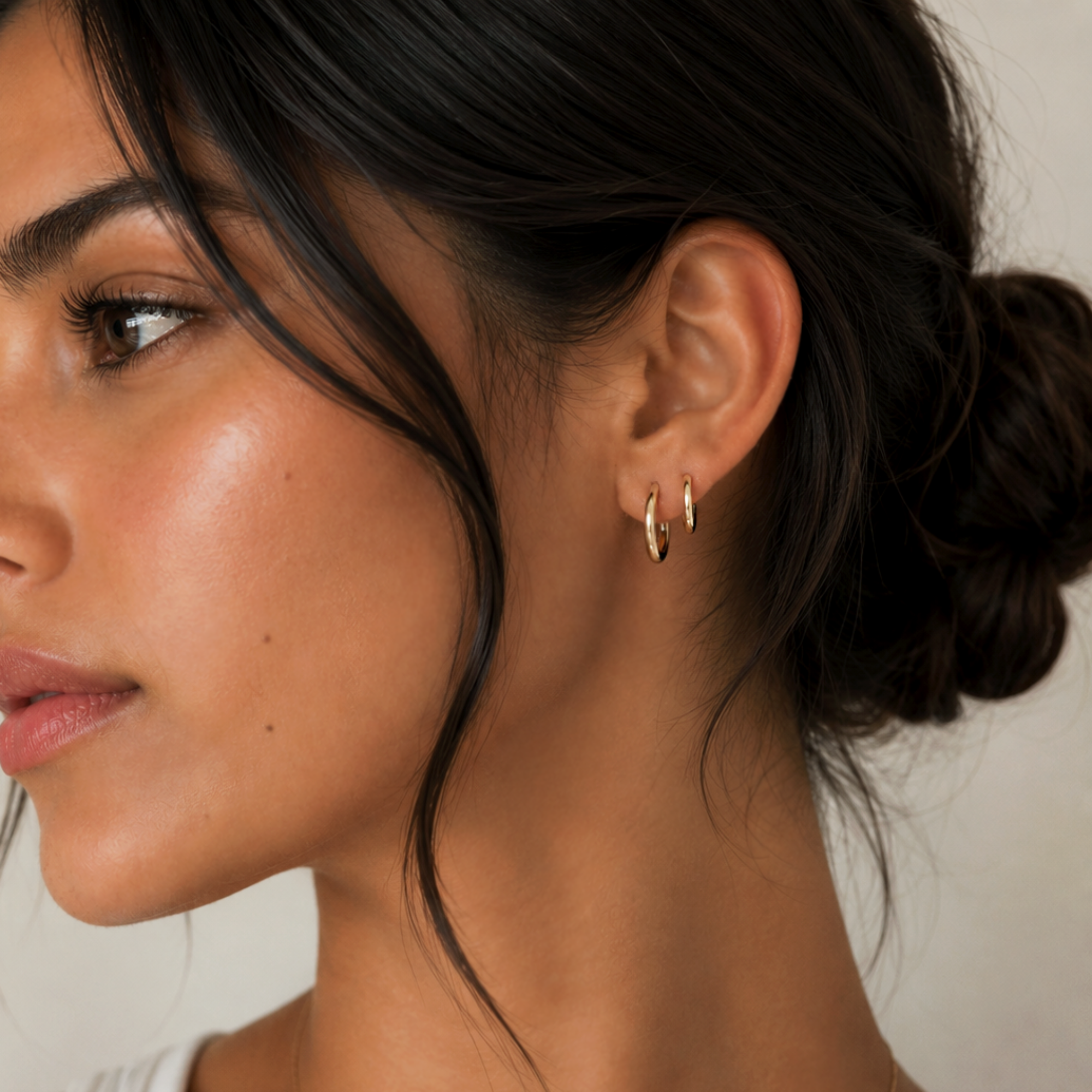 dainty gold huggie hoop earring stack waterproof jewelry
