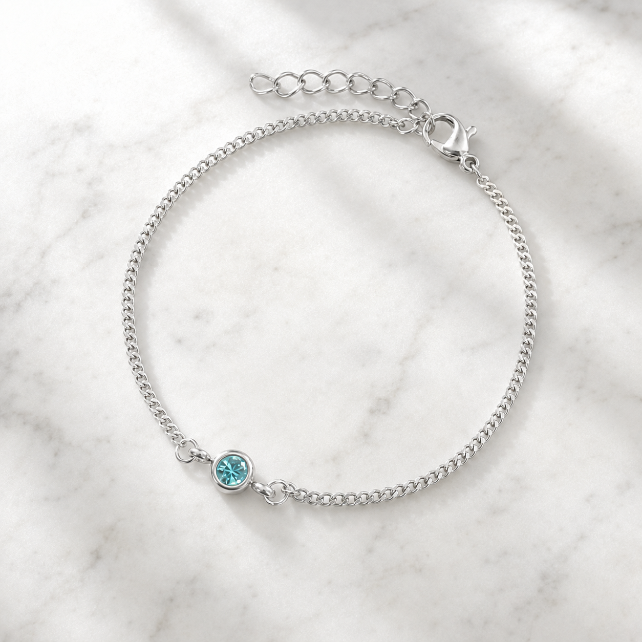 Delilah Silver Dainty Aquamarine Birthstone Bracelet - March