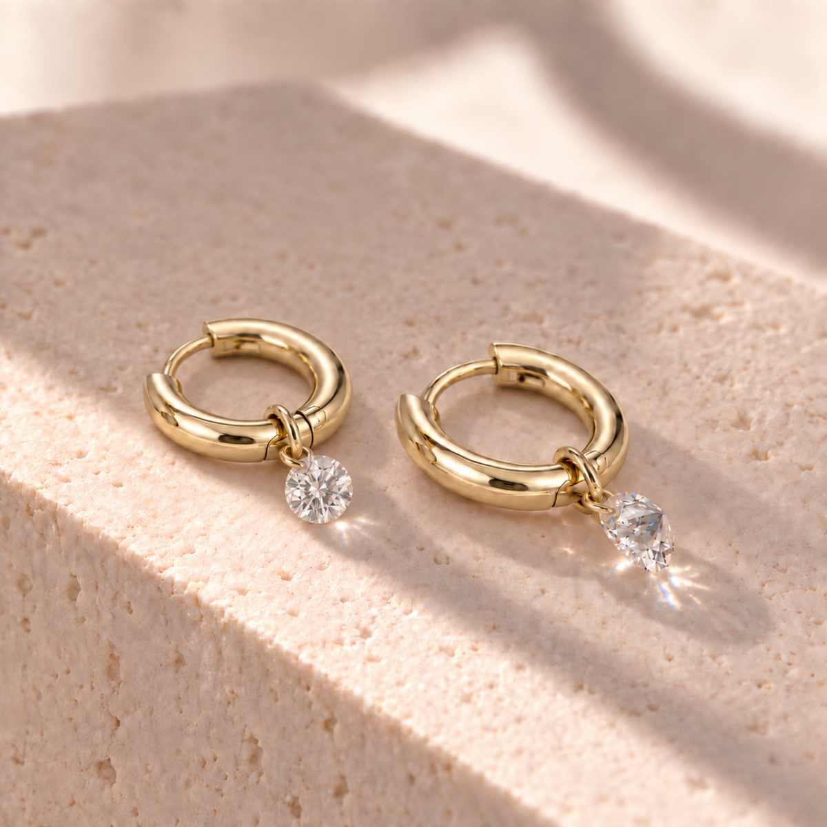 Andrea Gold Diamond Drop Huggie Hoop Earrings