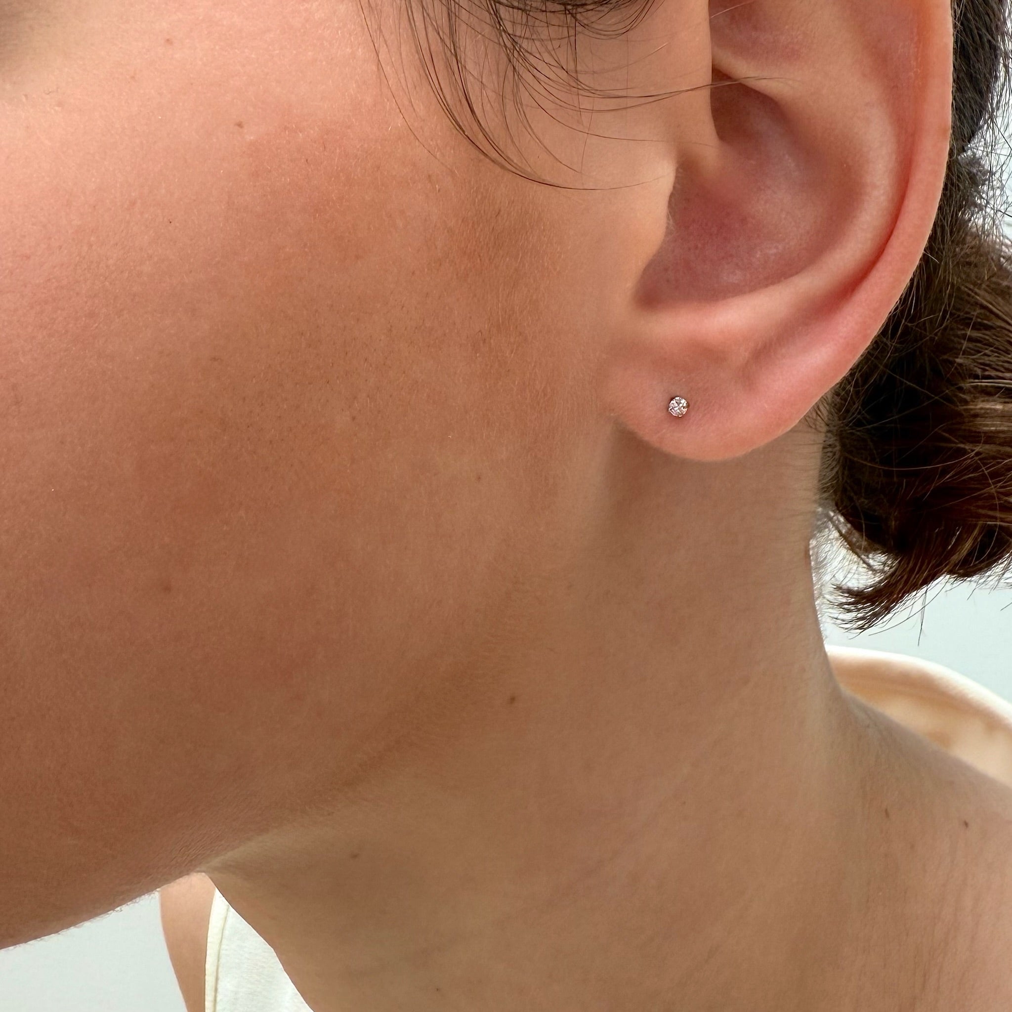 DAINTY SILVER STUD EARRINGS WHITE SAMPLE