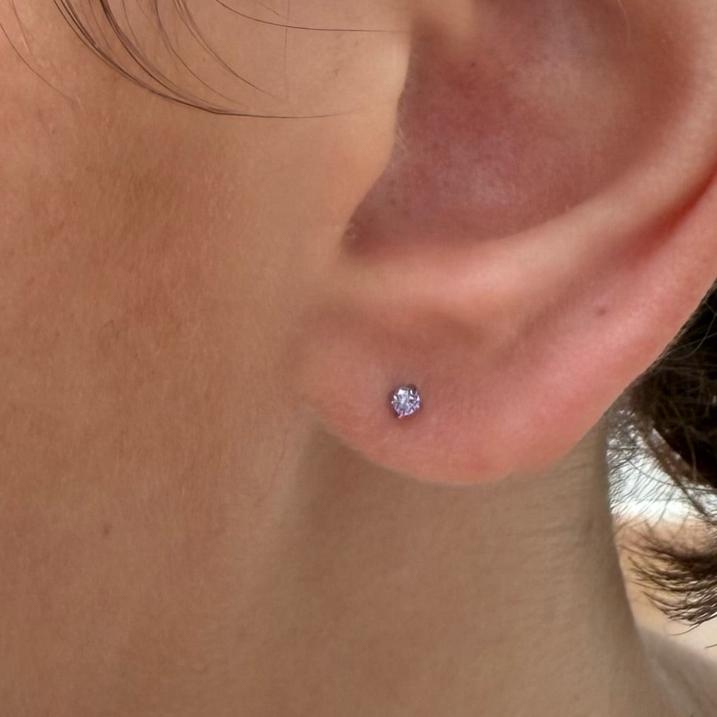 DAINTY SILVER STUD EARRINGS PURPLE SAMPLE