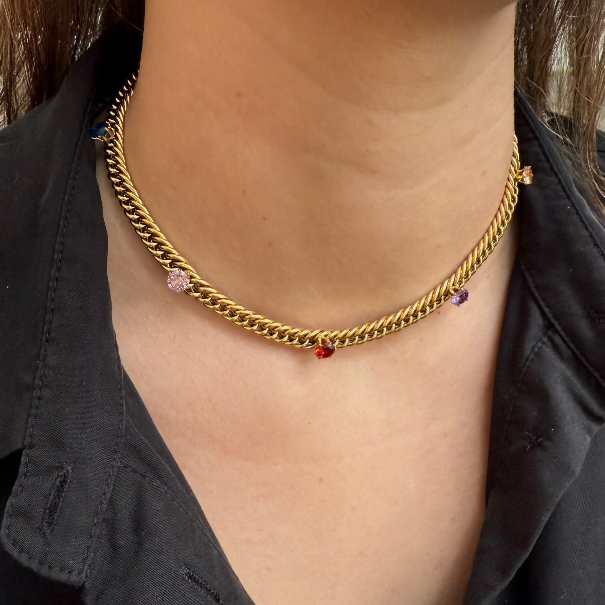 18K RAINBOW JEWEL CUBAN NECKLACE SAMPLE