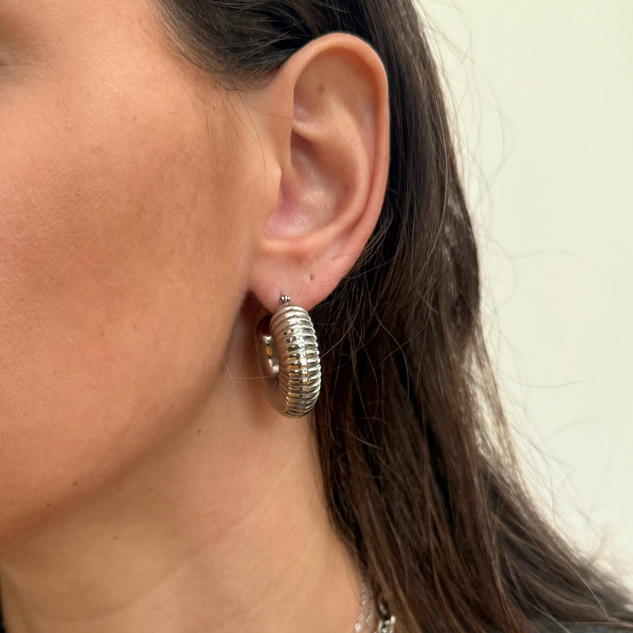 SILVER CHUNKY RIBBED HOOP EARRINGS SAMPLE