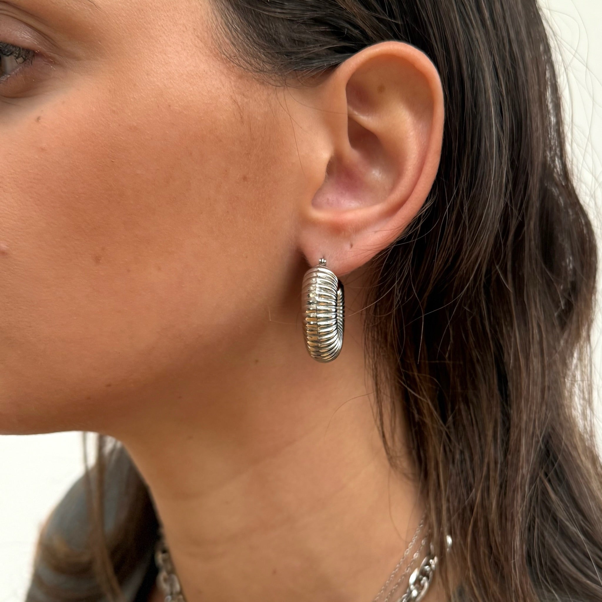 SILVER CHUNKY RIBBED HOOP EARRINGS SAMPLE