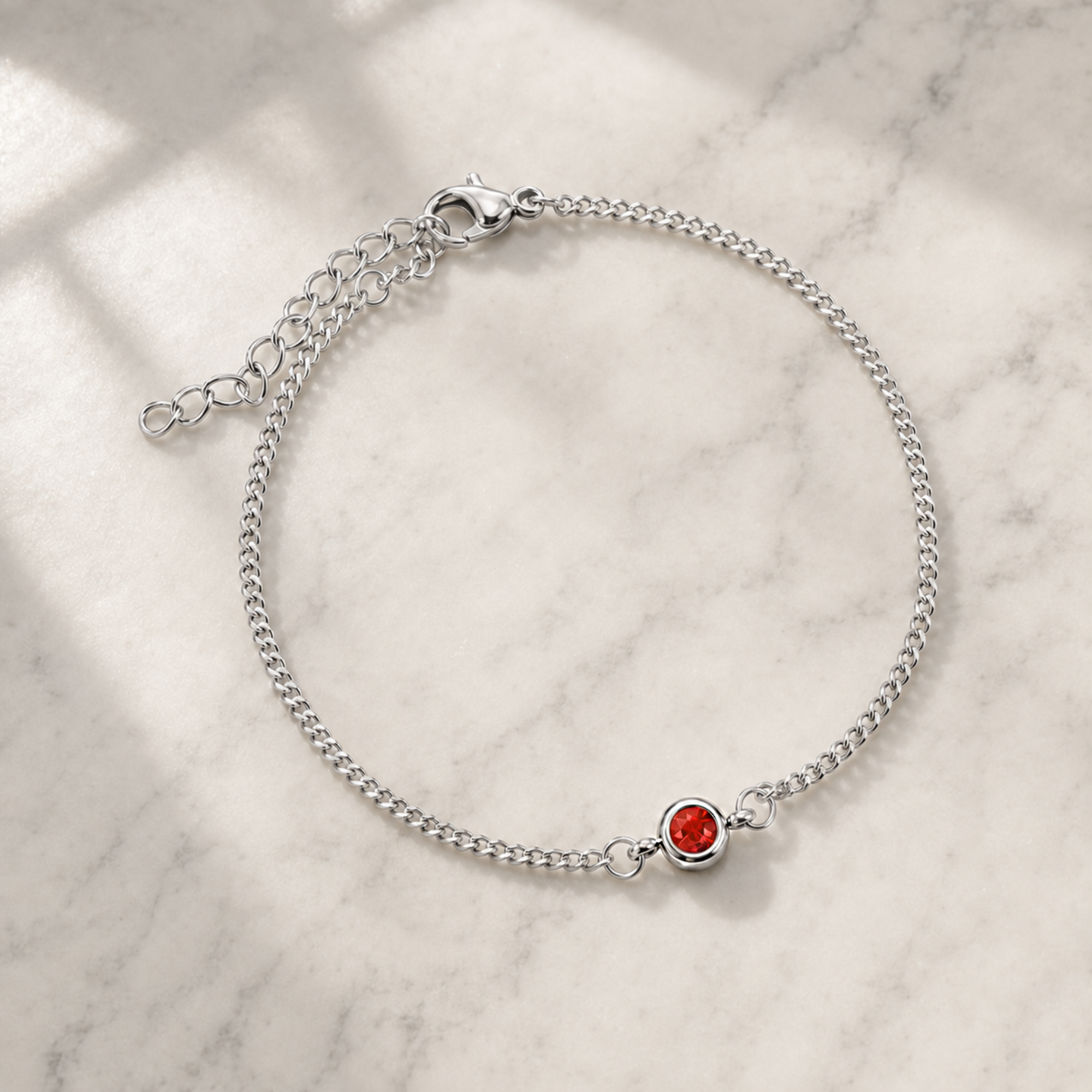 Delilah Silver Dainty Ruby Birthstone Bracelet - July