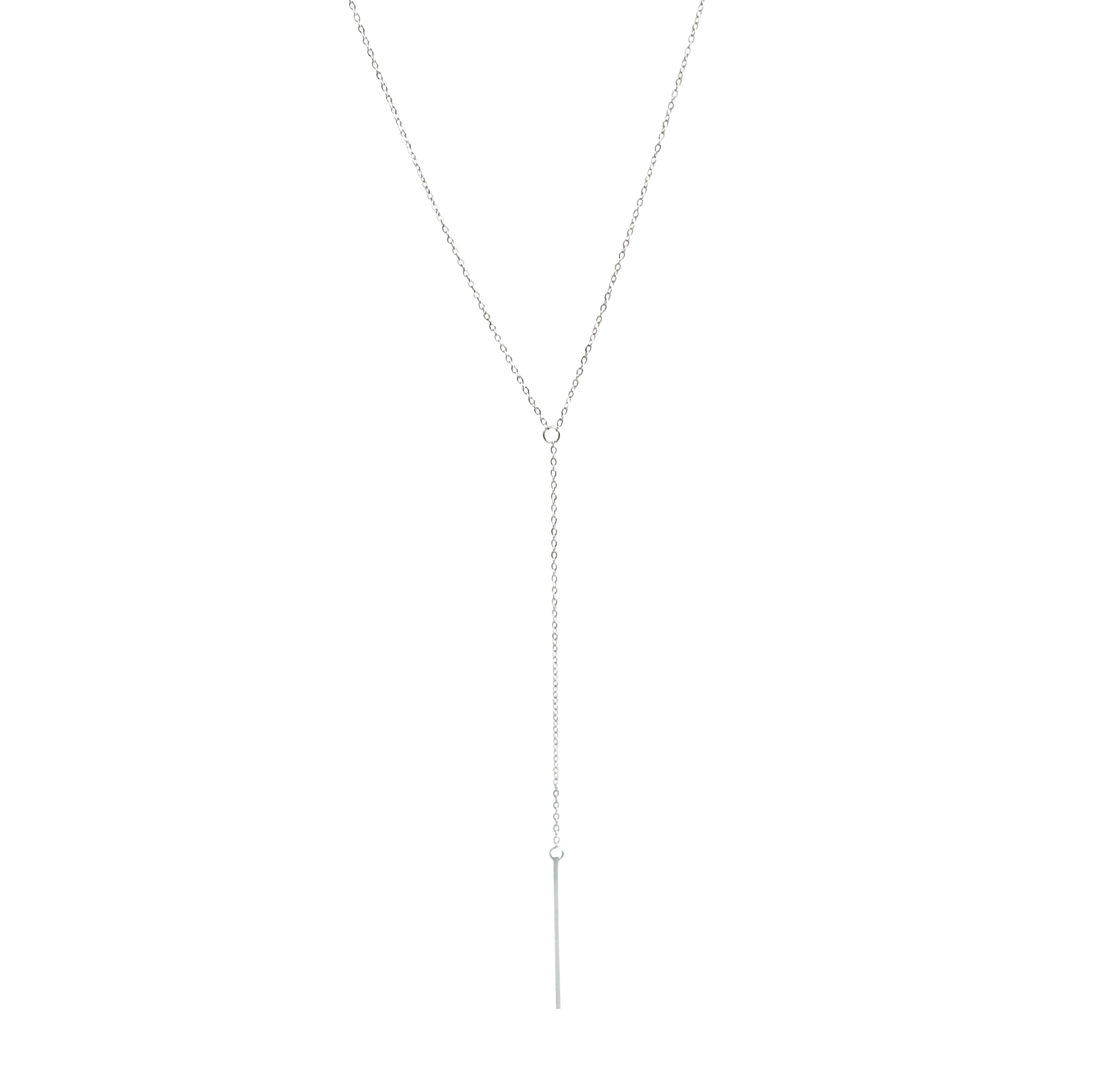 YVETTE Y LARIAT BAR CHAIN NECKLACE - SILVER