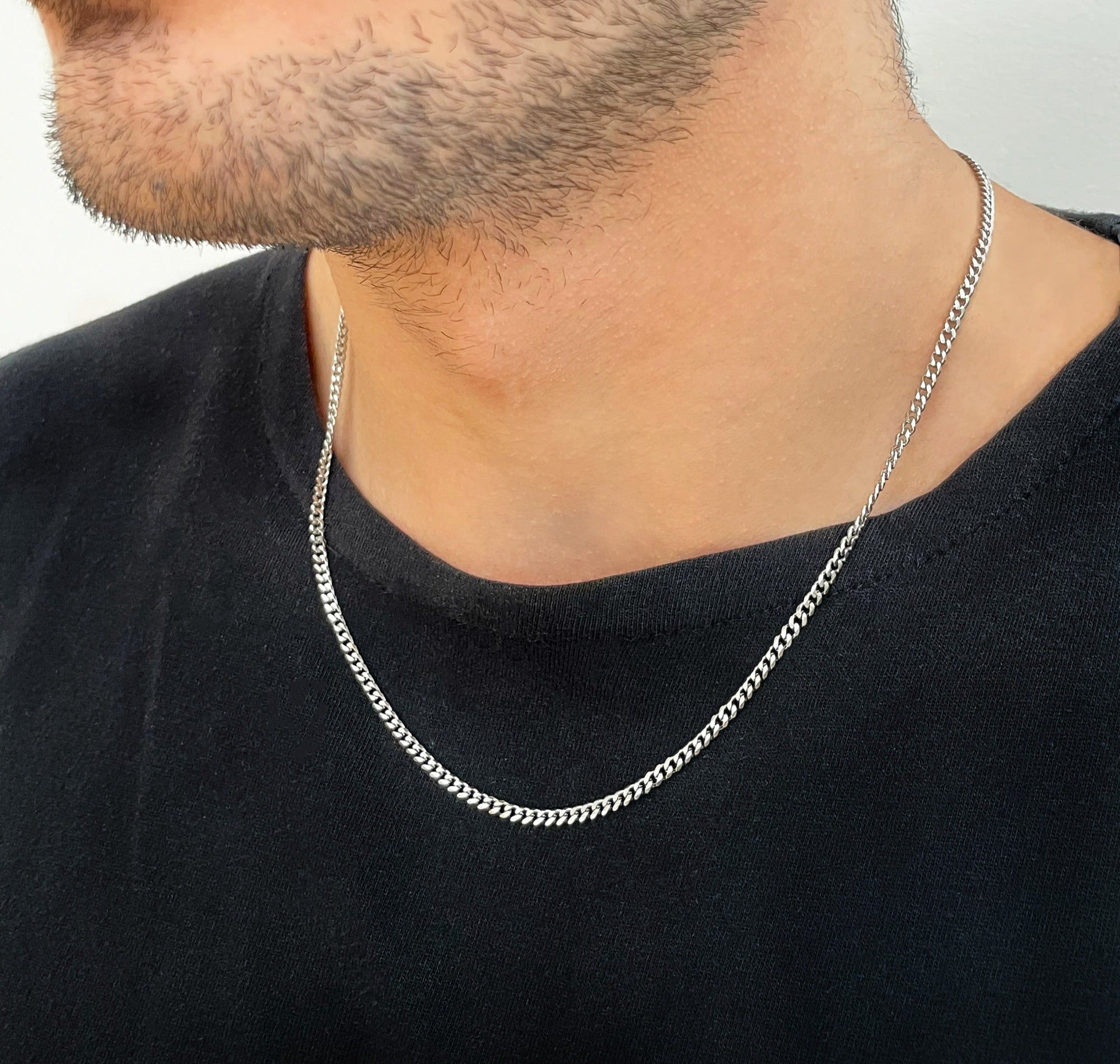 thin silver curb chain mens waterproof jewelry