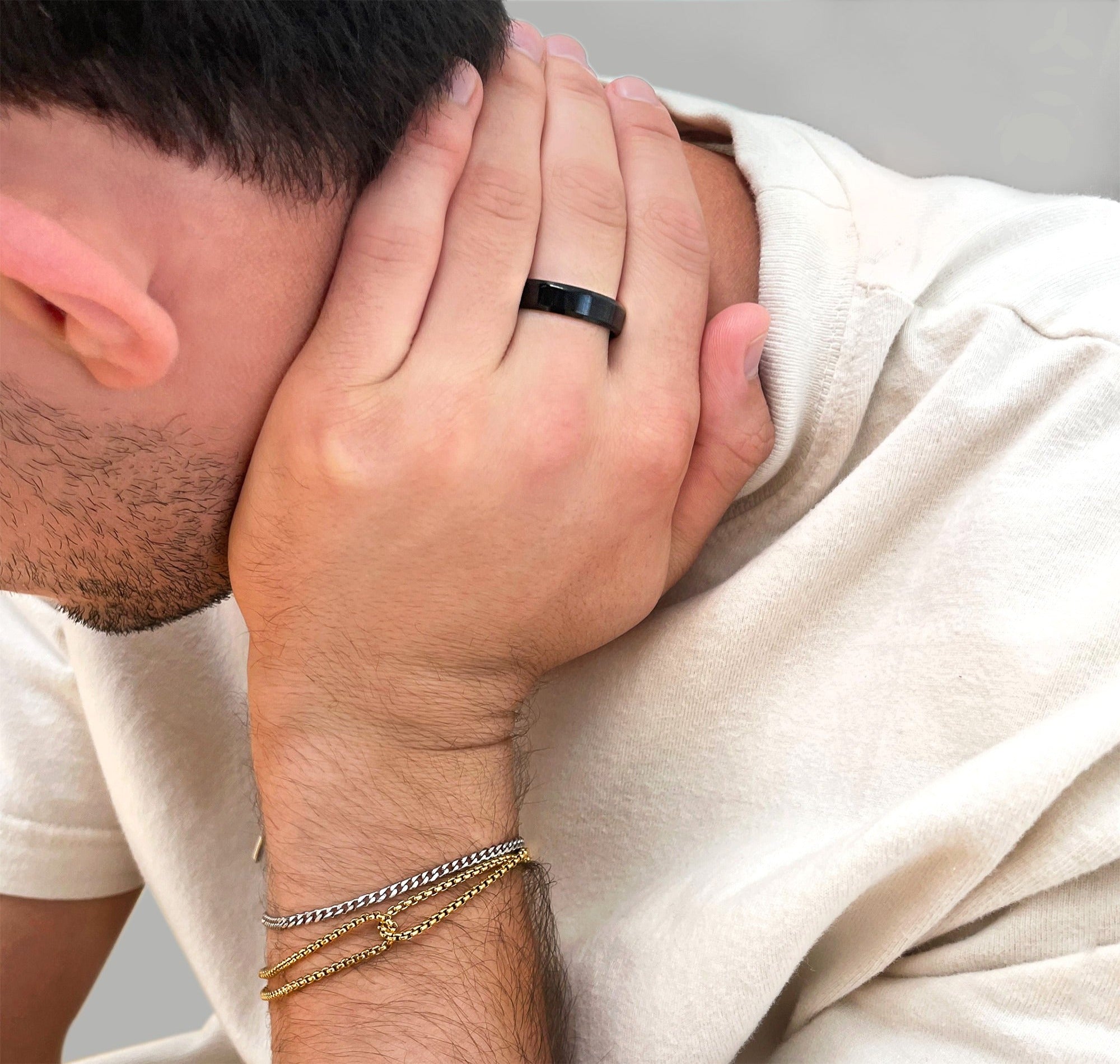 black ring band mens waterproof jewelry