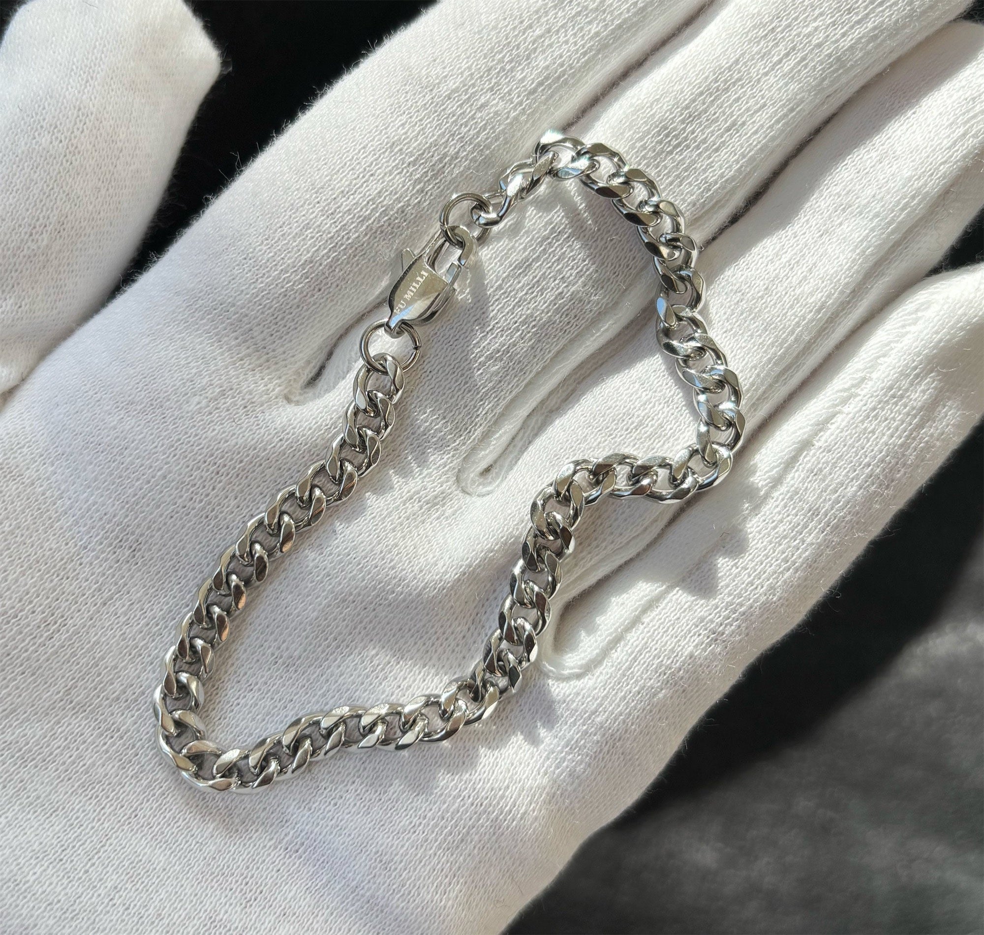 mens silver curb chain bracelet men waterproof jewelry