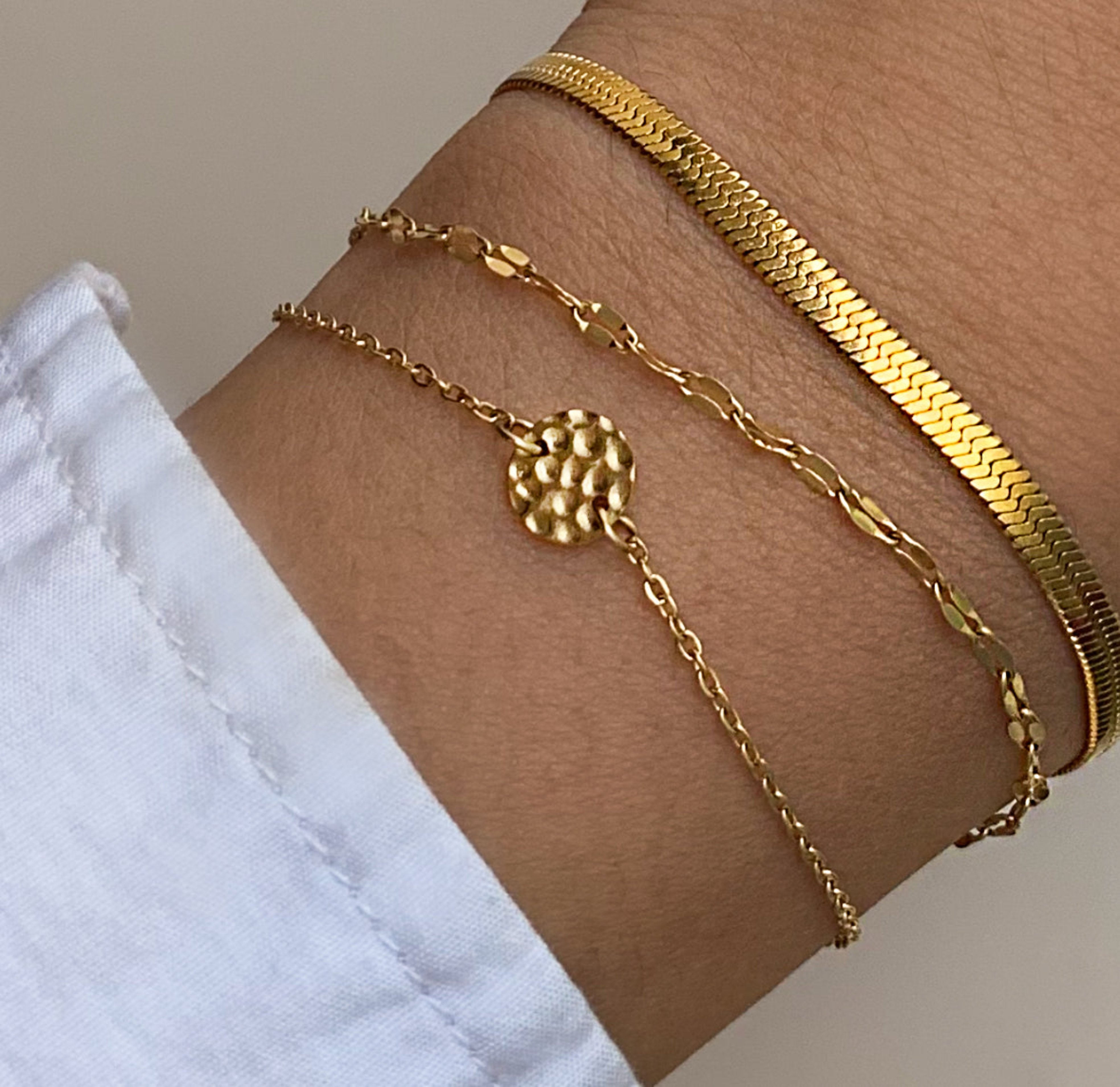 gold dainty bracelet stack tarnish free jewelry