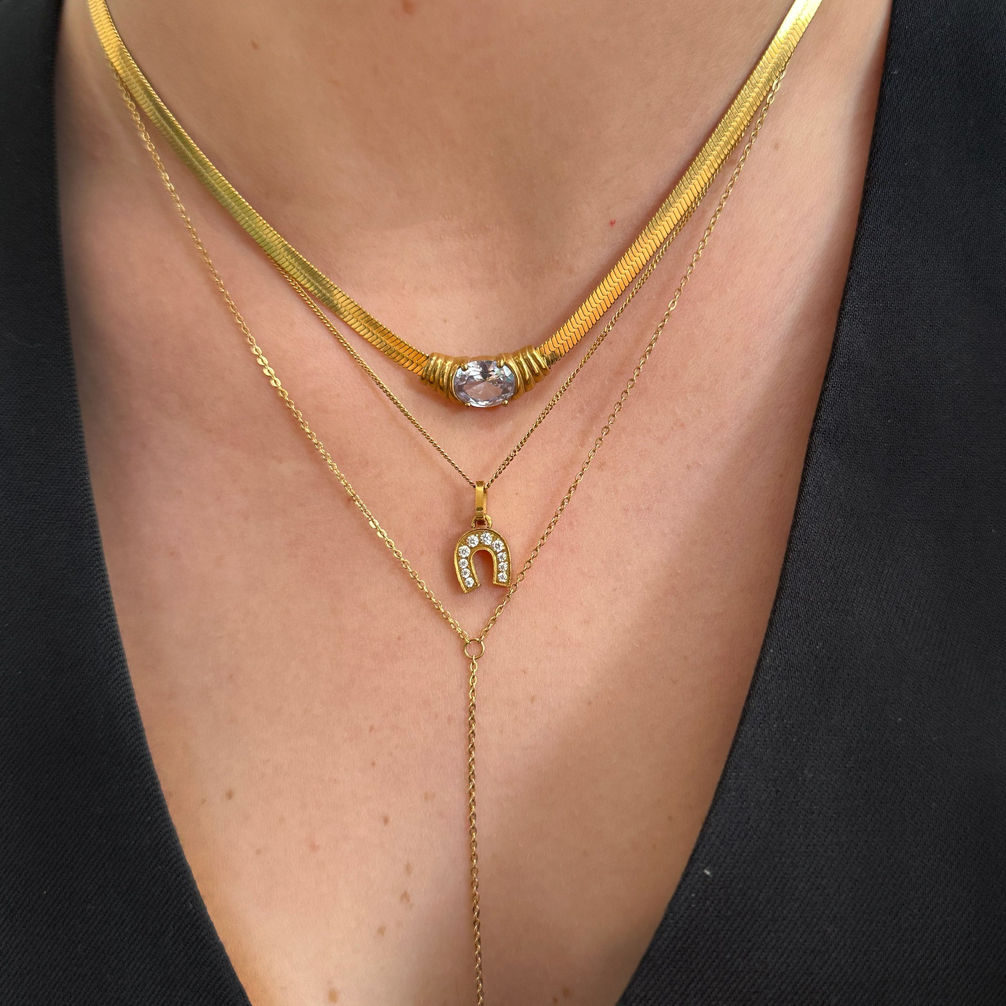 Heidi Gold Pave Horseshoe Pendant Necklace | Waterproof Jewelry