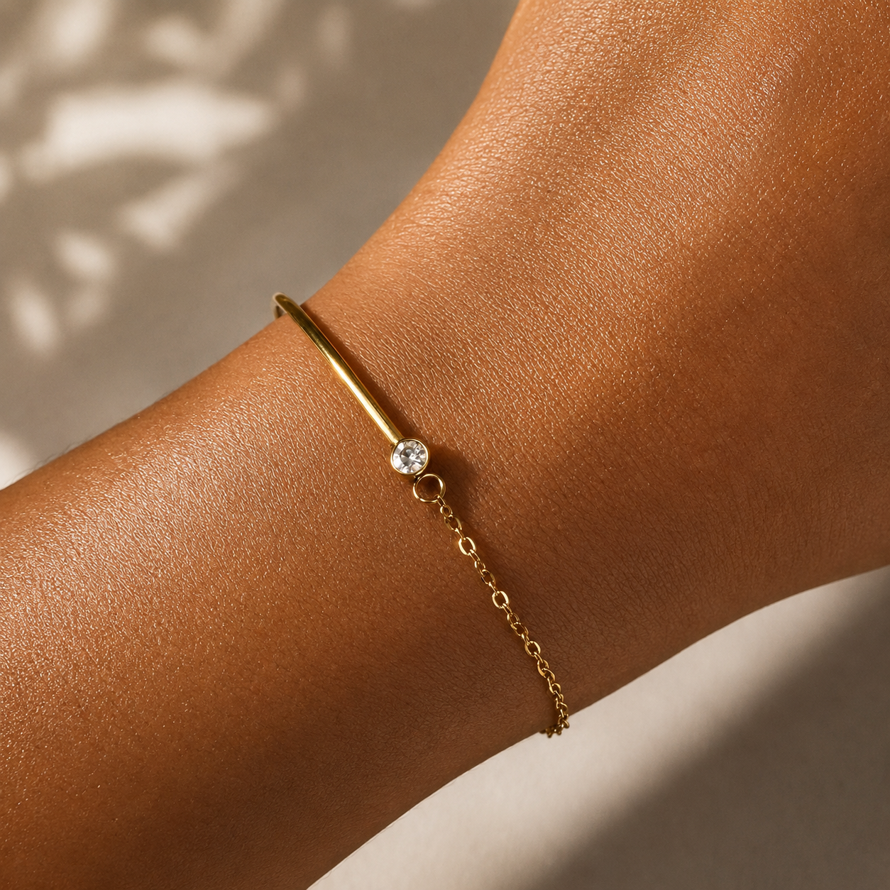 dainty bar chain solitaire bracelet on model
